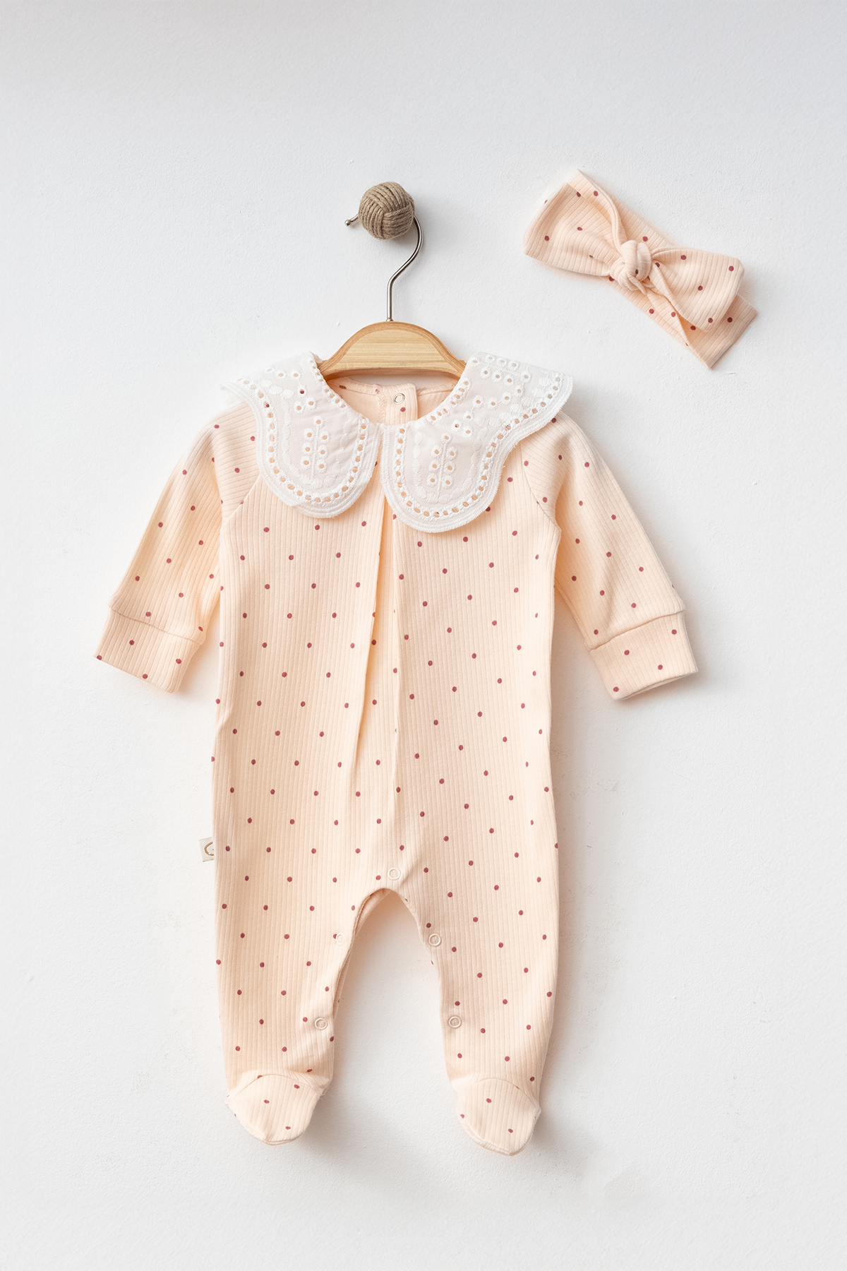 O Baby Fistolu Dantel Yaka Bandanalı Tulum - Kız Bebek - %100 Pamuk-Yenidoğan Set fotoğrafı 2 (önizleme)