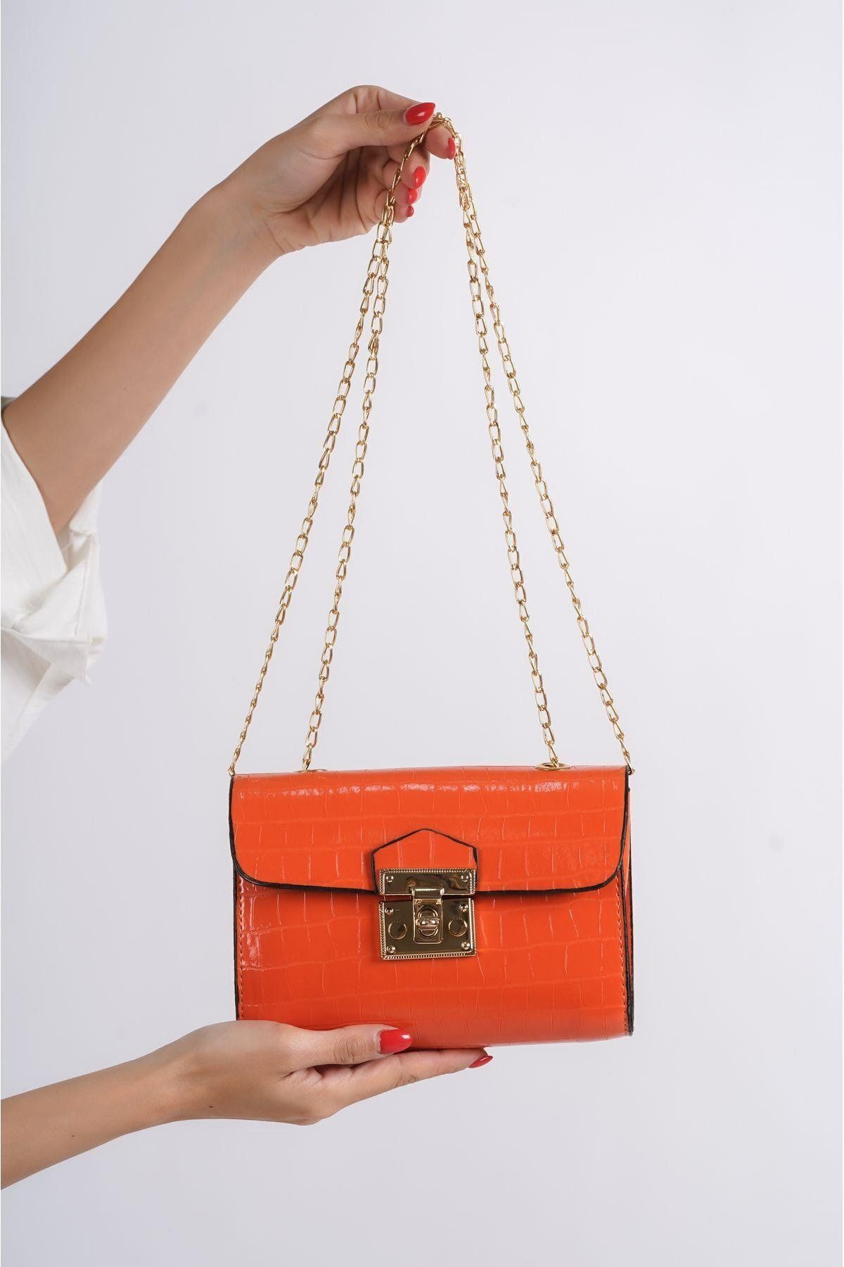 Mubiano-1140-Orj Rectangular Form Chain Strap Crocodile Pattern Strap Shoulder, Hand and Arm Bag 2