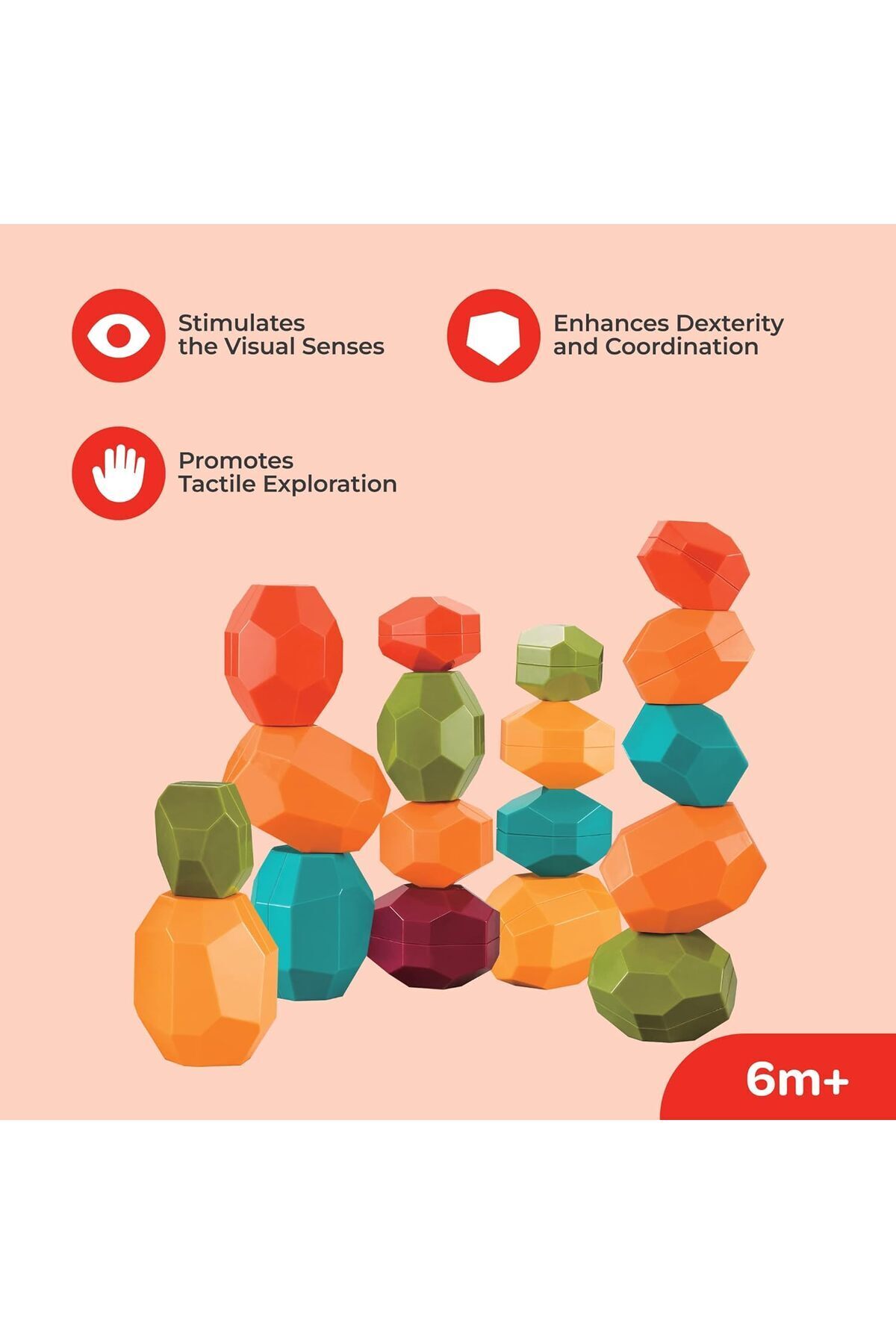 بلوک‌های آموزشی تعادل‌ساز، حسی و پرجنب‌وجوش Rock and Stack برای کودکان نوپا از ۱۲ ماه به بالا، لیا