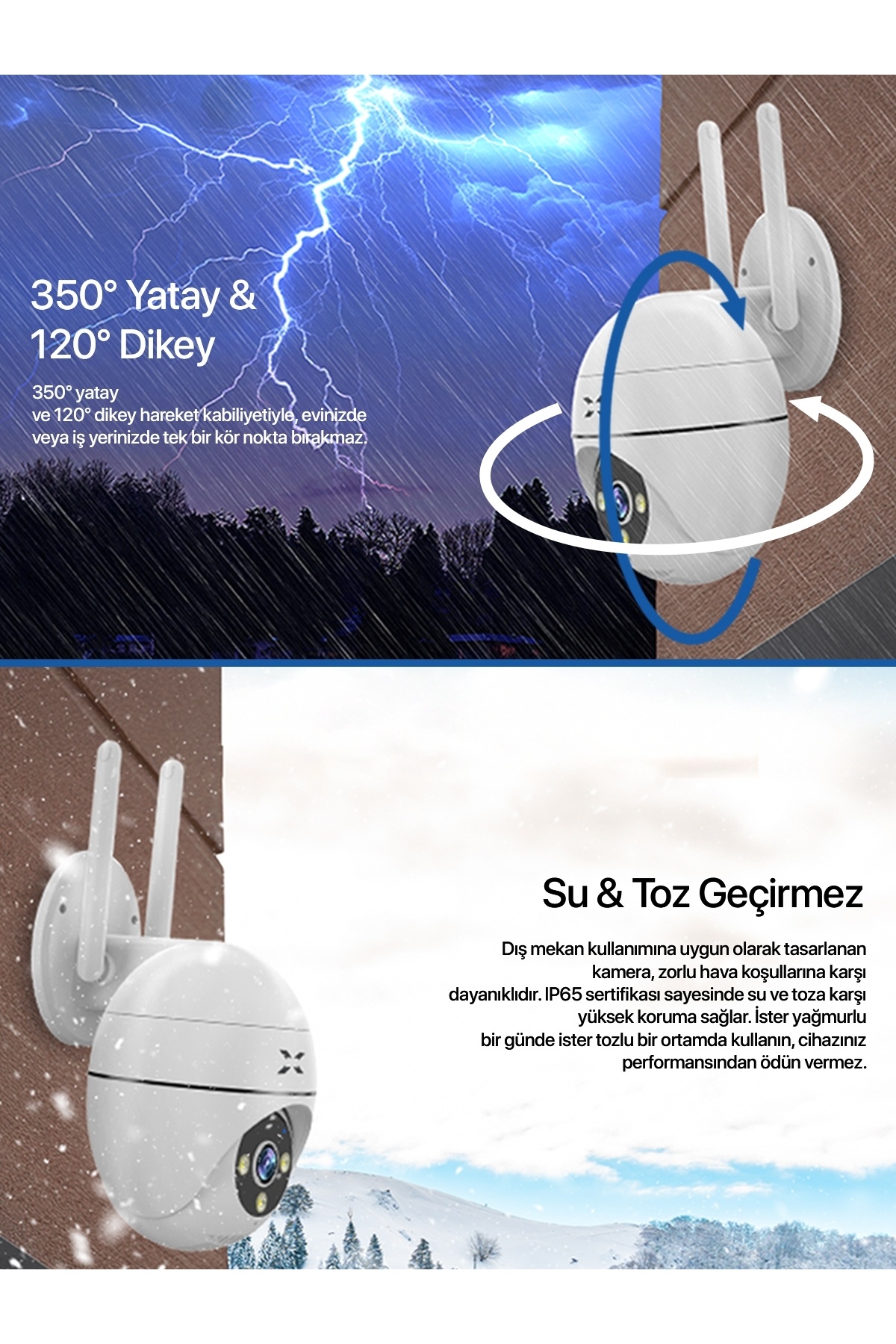 Xenon Smart Akıllı Güvenlik Kamerası PTZ Wi-Fi 350° IP65 Mobil Kontrol IP65 Çift Yönlü Ses Siren ve Led X7266 fotoğrafı 7 (önizleme)