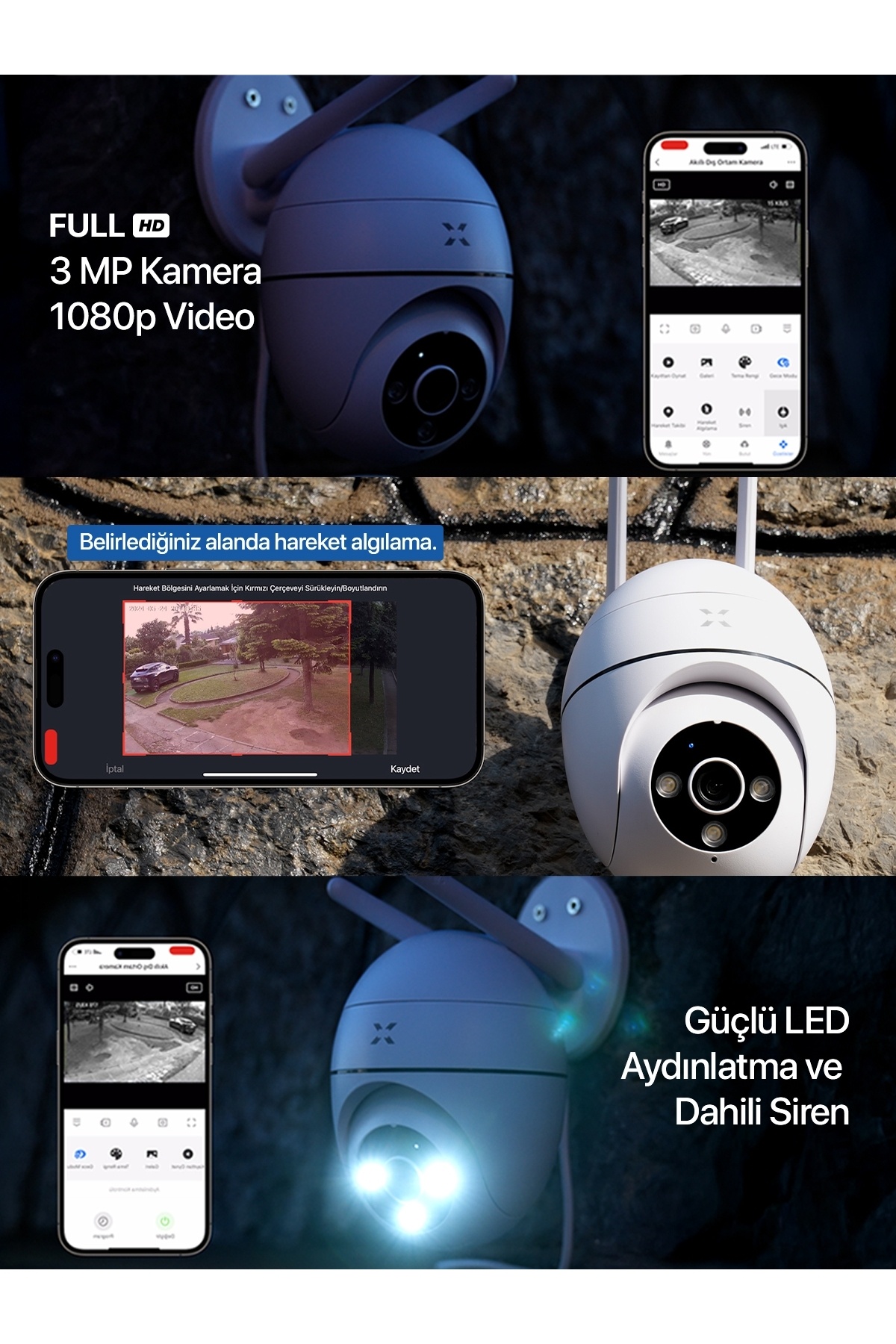 Xenon Smart Akıllı Güvenlik Kamerası PTZ Wi-Fi 350° IP65 Mobil Kontrol IP65 Çift Yönlü Ses Siren ve Led X7266 fotoğrafı 6 (önizleme)