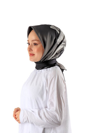 Bursa İpek Siyah Süsen Desen Twill İpek Eşarp