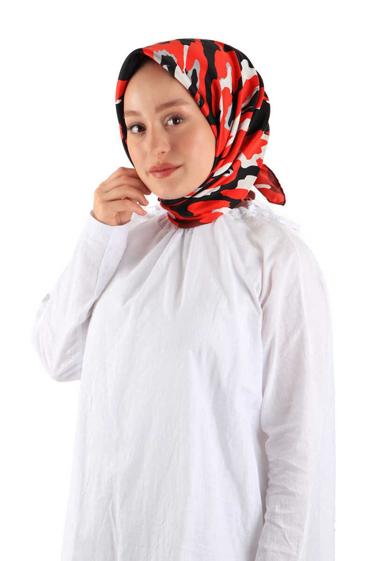 Bursa İpek-Silk Twill Scarf - Red Sare Pattern 2