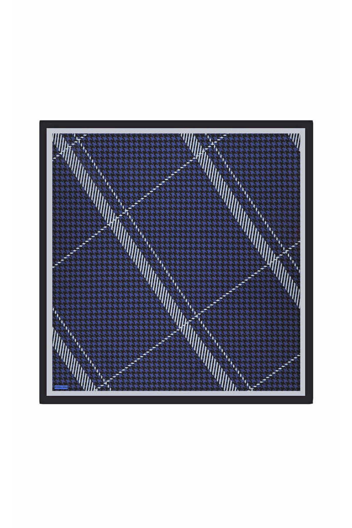 Bursa İpek-Eșarfă din mătase twill - Saks Stripe Pattern Houndstooth 1