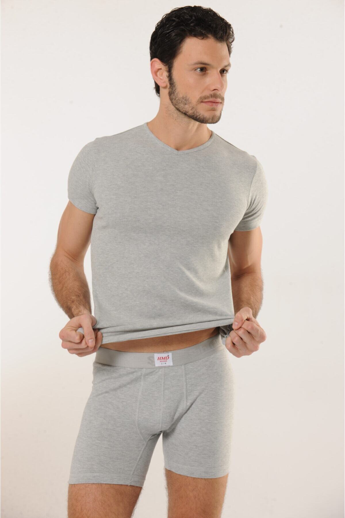 Hmd-509 Ribbed 100% Cotton V-Neck Men's Undershirt - Gray 4