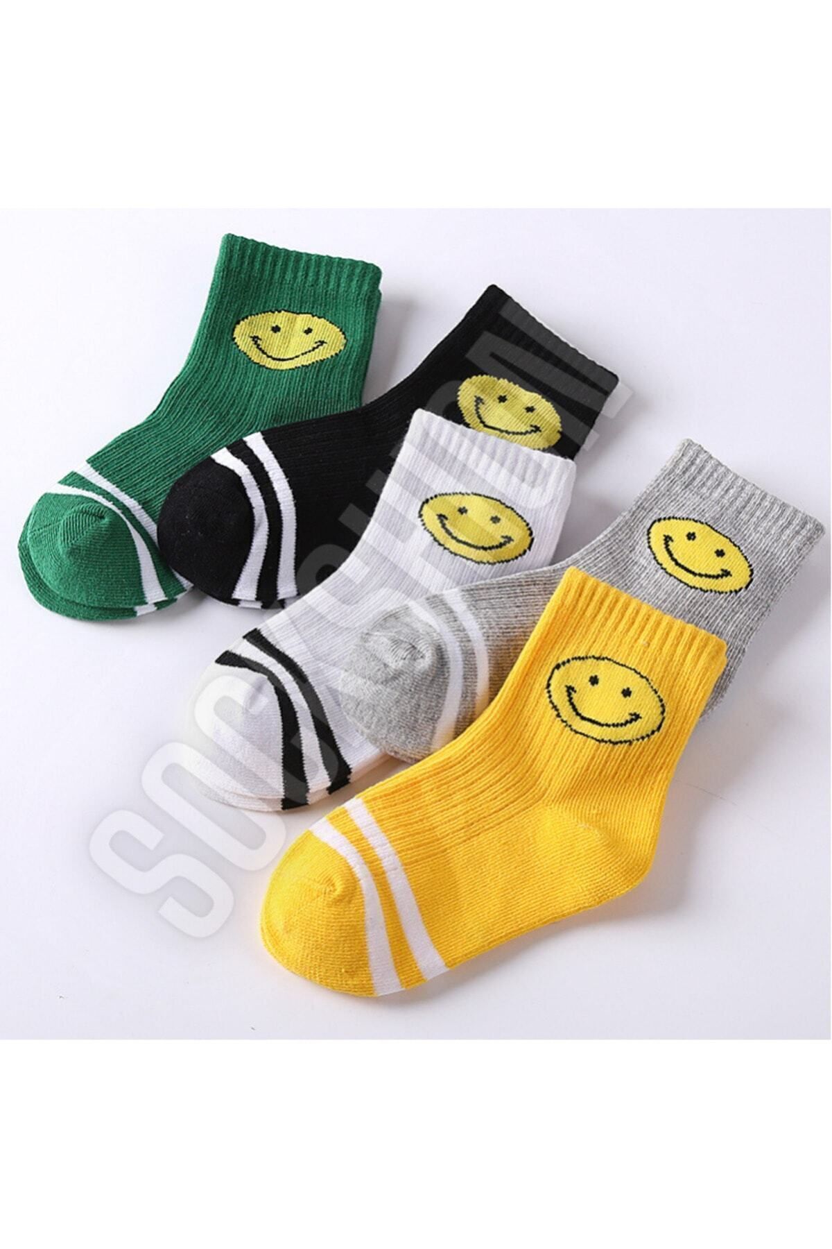 SOCKSHION Çocuk Emoji Desenli Çok Renkli Uzun Çorap Seti 5'li Paket fotoğrafı 4 (önizleme)