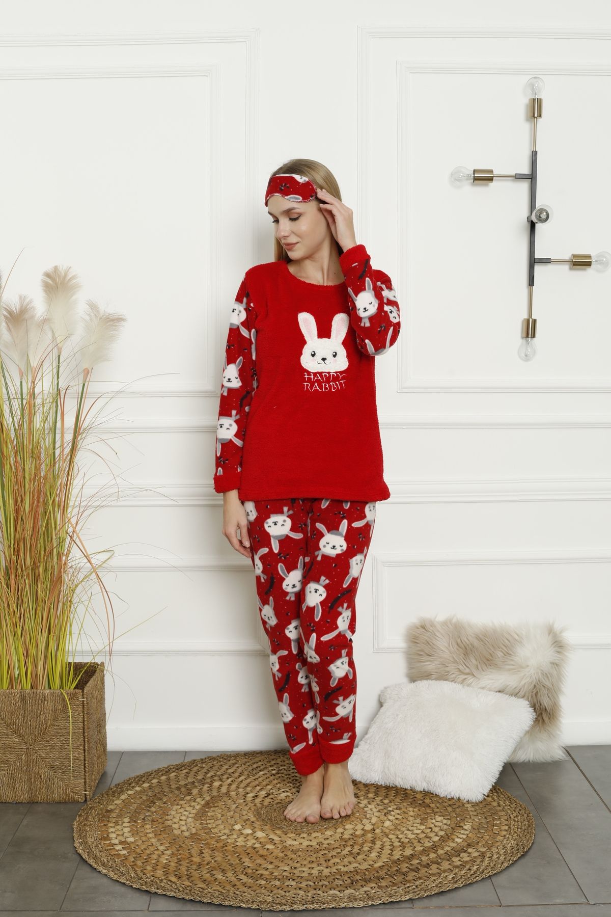 Akasya-Women's Long Sleeve Bottom Fleece Top Winter Pajamas Set 02164 2
