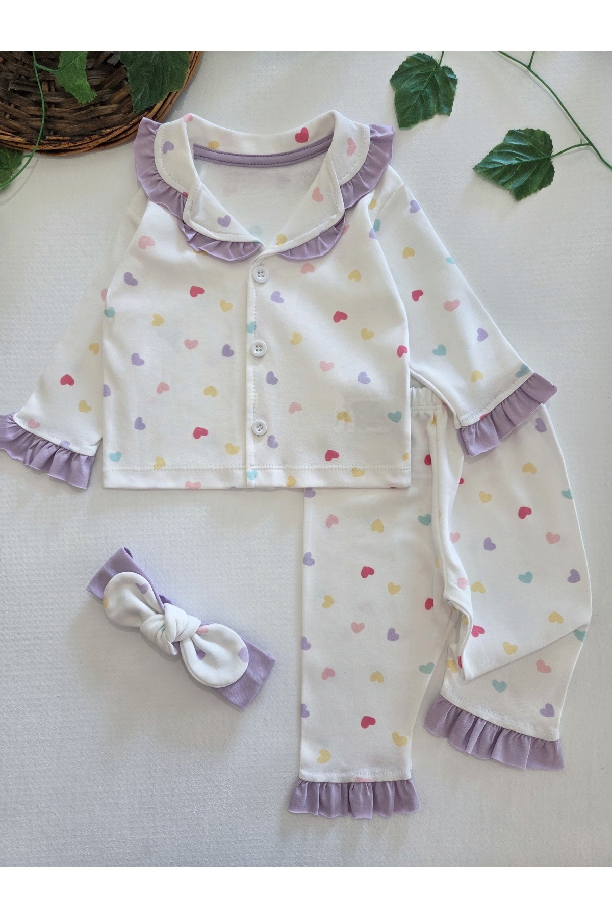 GizaKids %100 Pamuk Saç Bantlı Uzun Kollu Mevsimlik Kız Bebek Pijama Takımı fotoğrafı 2 (önizleme)