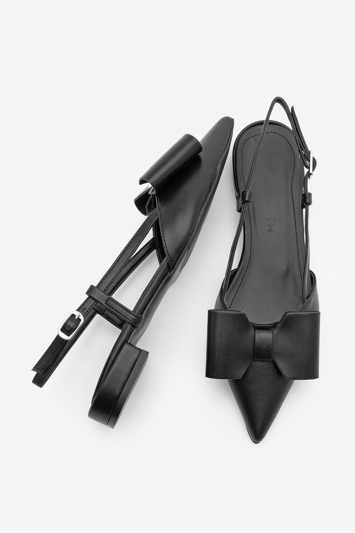 Marjin-Damen-Ballerinas mit spitzer Zehenpartie und Schleife, detailliert, mit offenem Rücken, Tolze, Schwarz 8