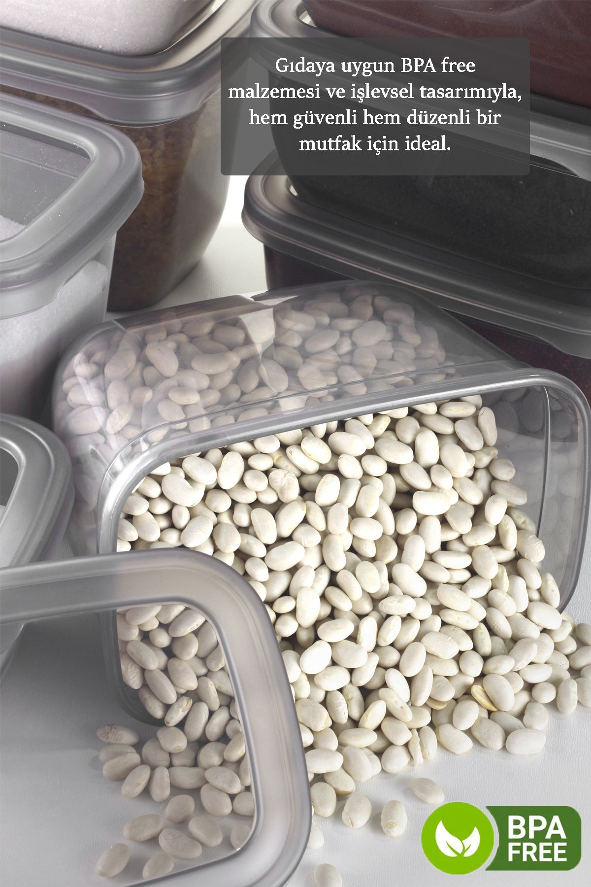 MYBOX-Set of 12 Food Storage Containers - Flour and Pulses Storage Box with Leak-Proof Lid 4X(2000-1300-750ml) 3