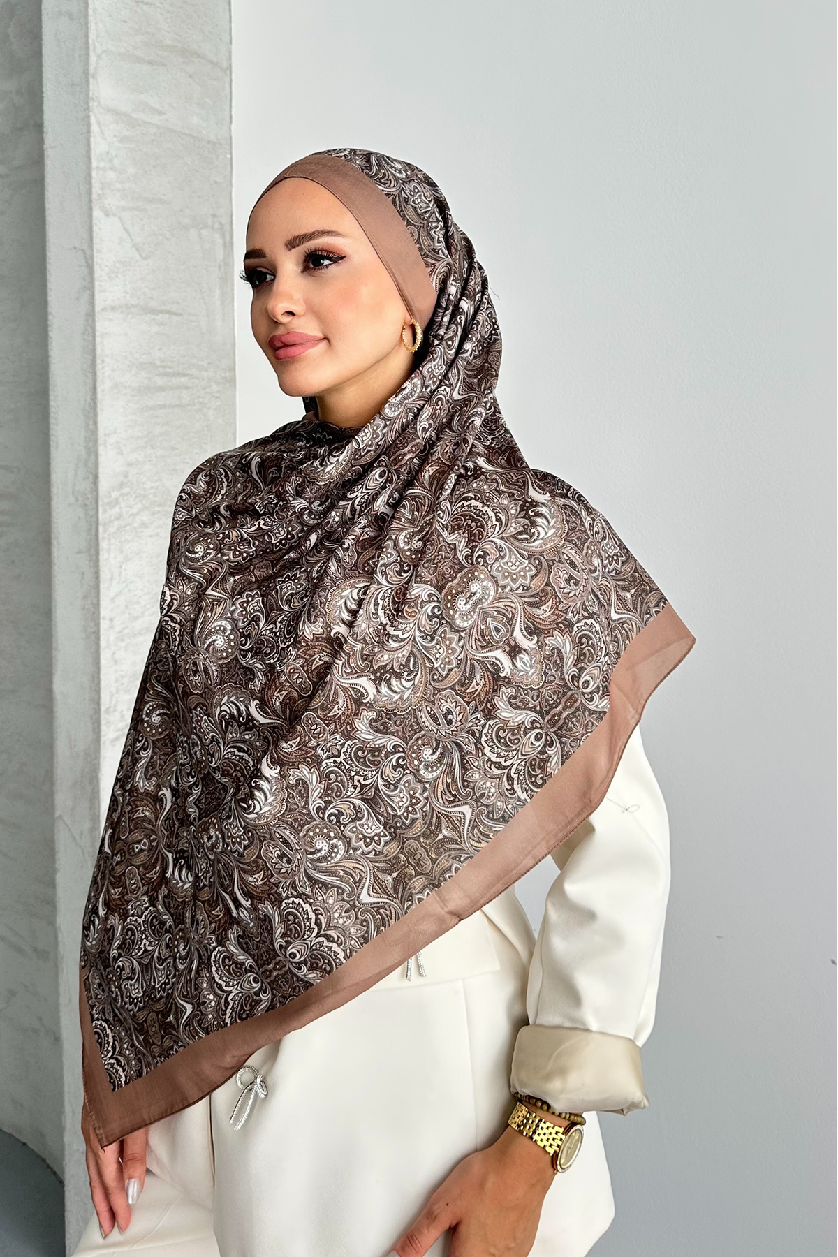Stella Eşarp-Ethnic Retro Pattern Mink Color Cotton Soft Shawl 6