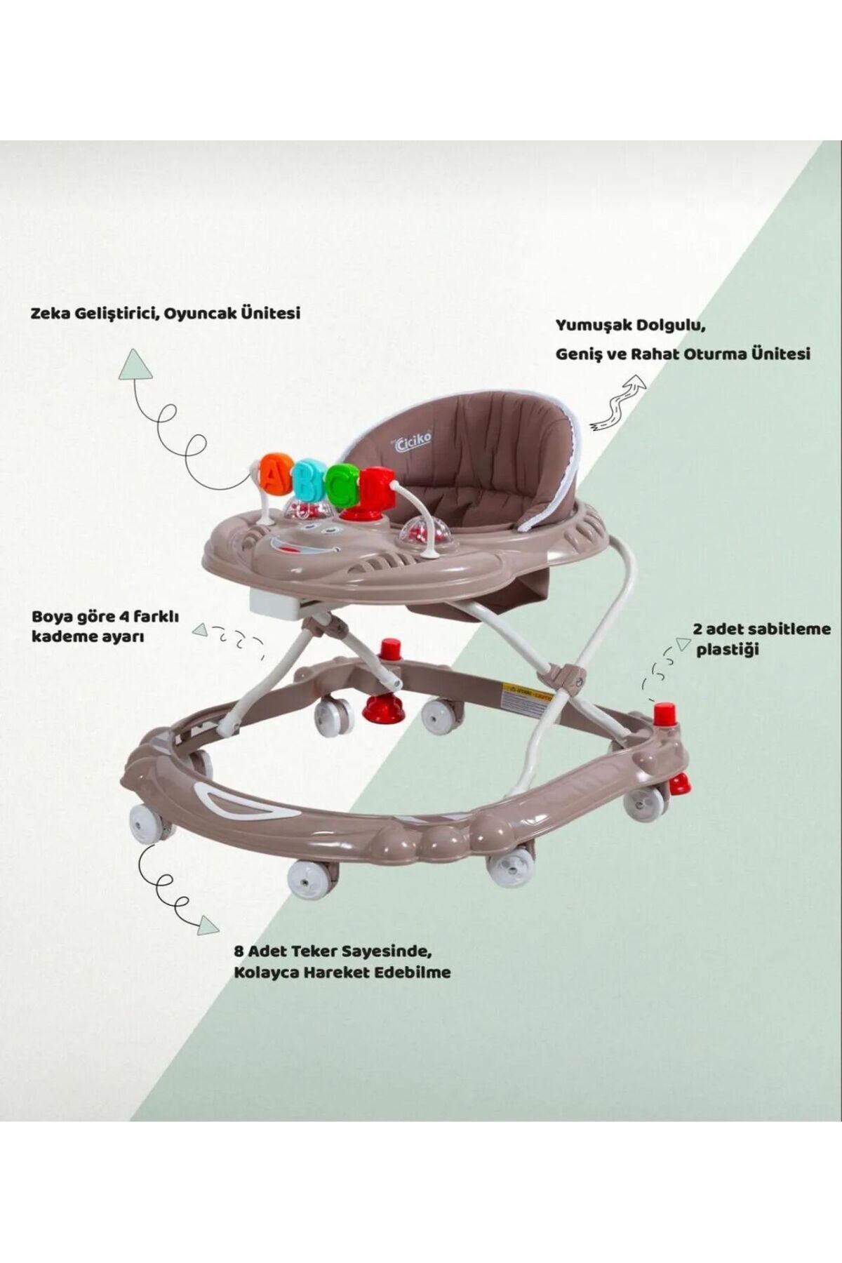 YOGNETIC BabyStep Pro Oyuncaklı Yürüteç | Öğretici ve Eğitici | Stoplu Bej Yürüteç fotoğrafı 6 (önizleme)