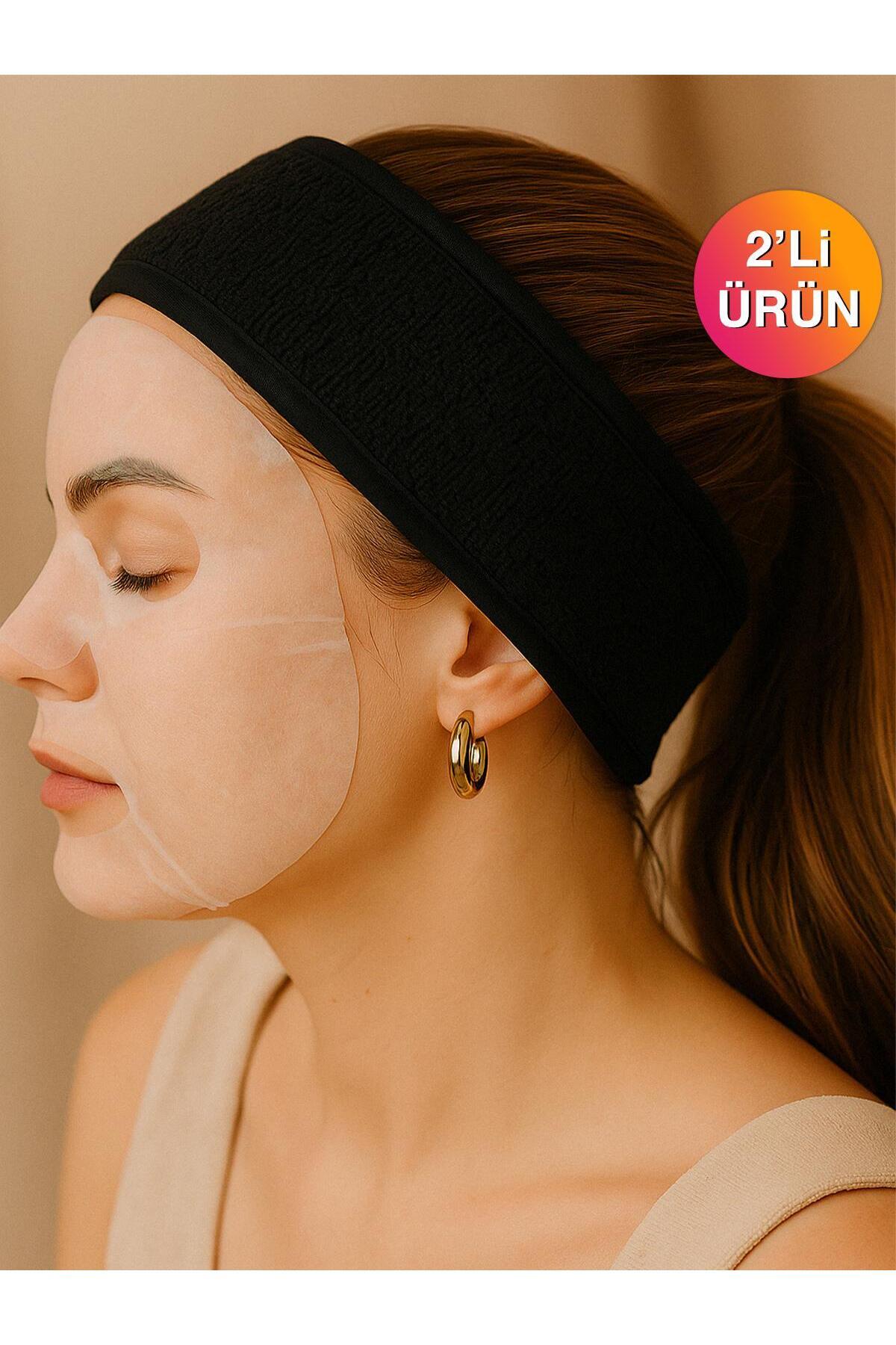 Ender Home Kadife Saç Bandı 2'li Örme Havlu Makyaj Saç Baş Ter Sporcu Bandı