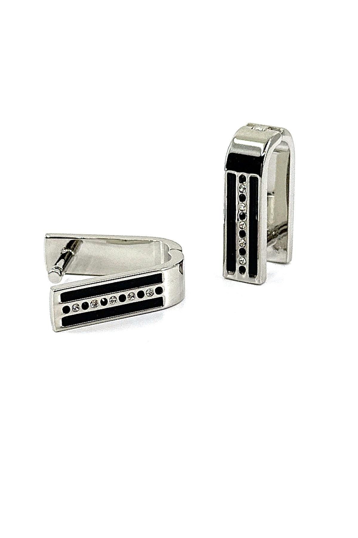  دکمه سرآستین مردانه منحصر به فرد با سنگ‌های رنگی مشکی و نقره‌ای مدل KD1624