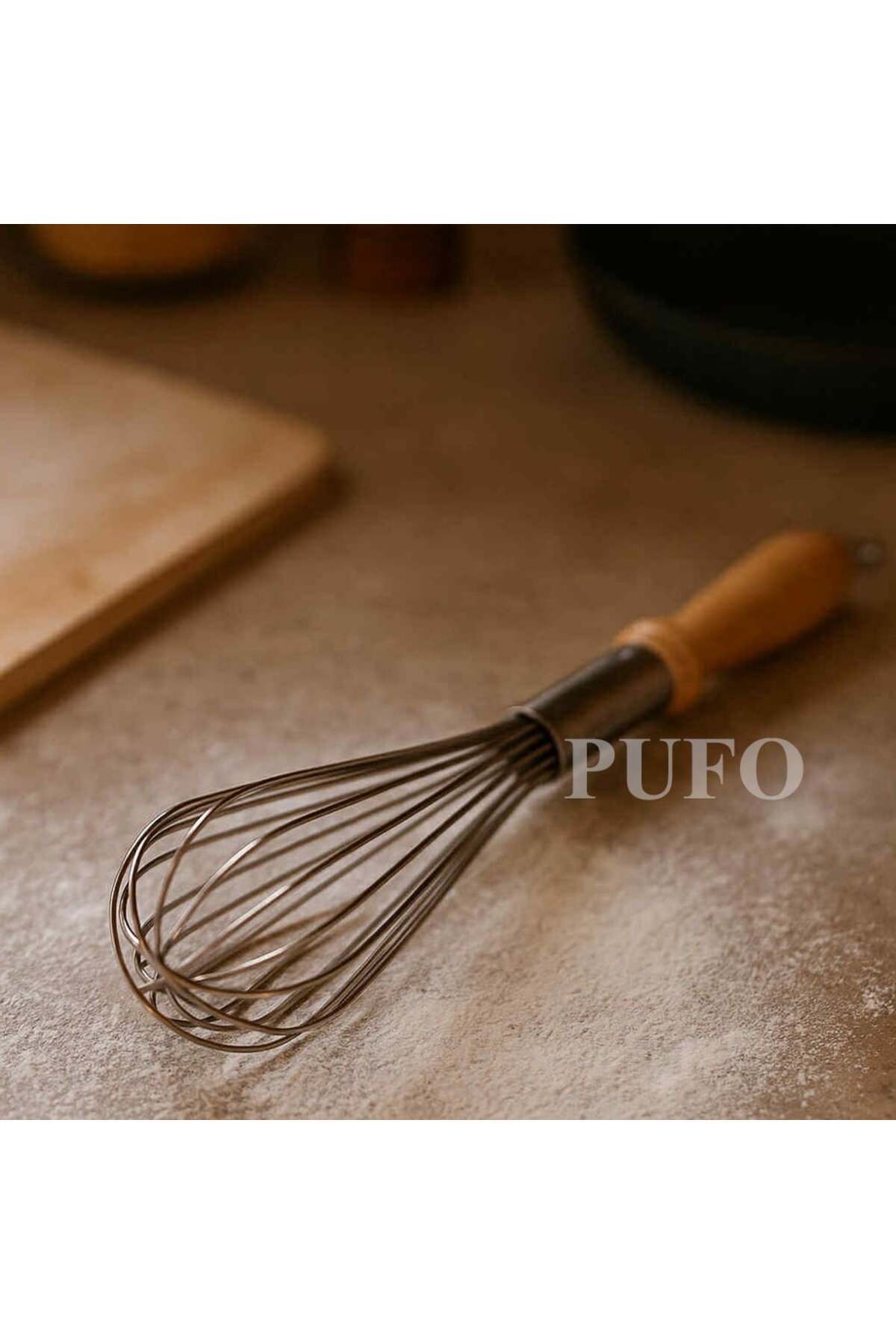 PUFO-Stainless steel whisk with wooden handle and hanger for kitchen or confectionery, 37 cm 5