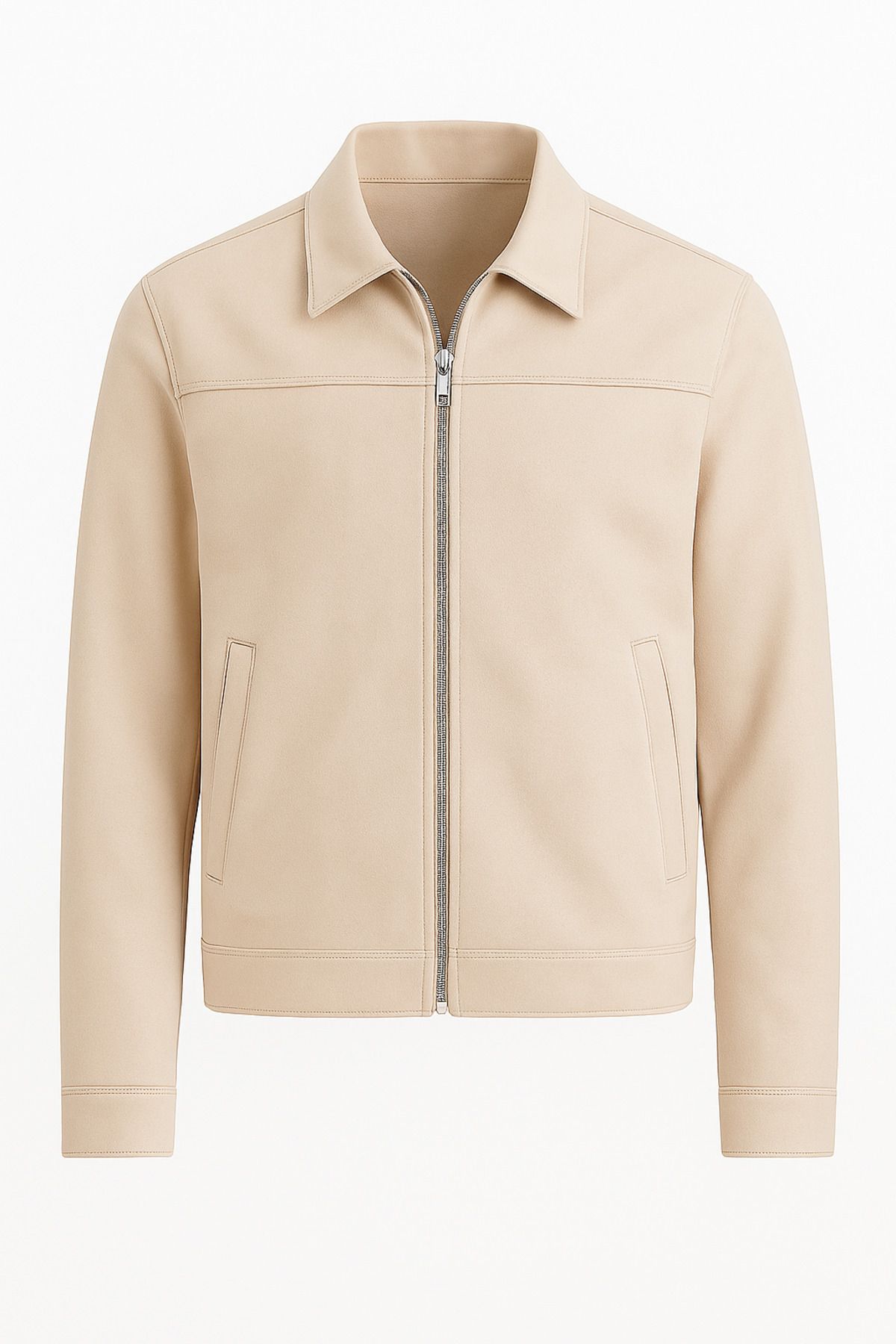 Moderk-Seasonal Beige Suede Nubuck Zippered Relaxed Fit Men's Jacket 3