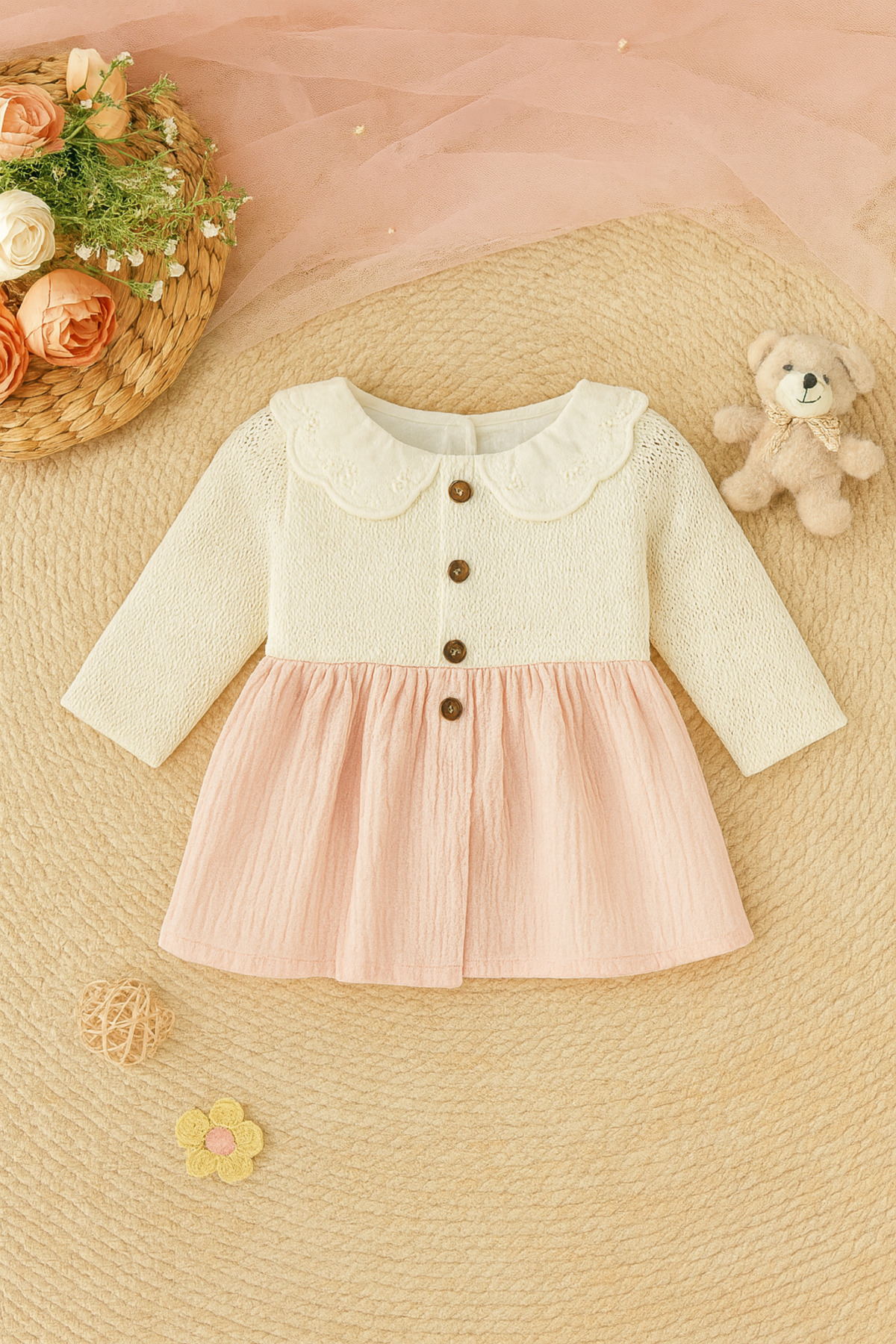 mini mia Baby Girl Muslin Lace Baby Collar Dress- Trendyol