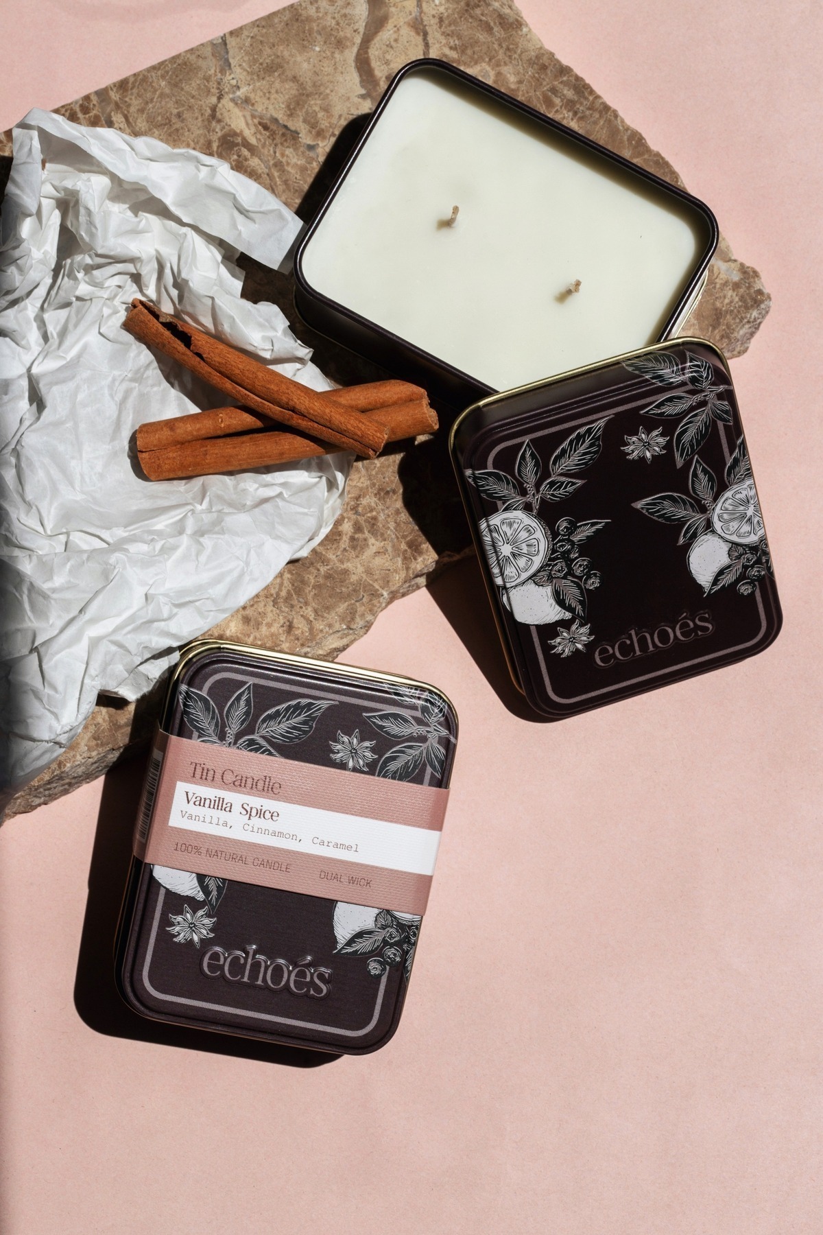Echoes Candle & Scent Lab. Vanilla Spice Kokulu Teneke Boy Doğal Mum