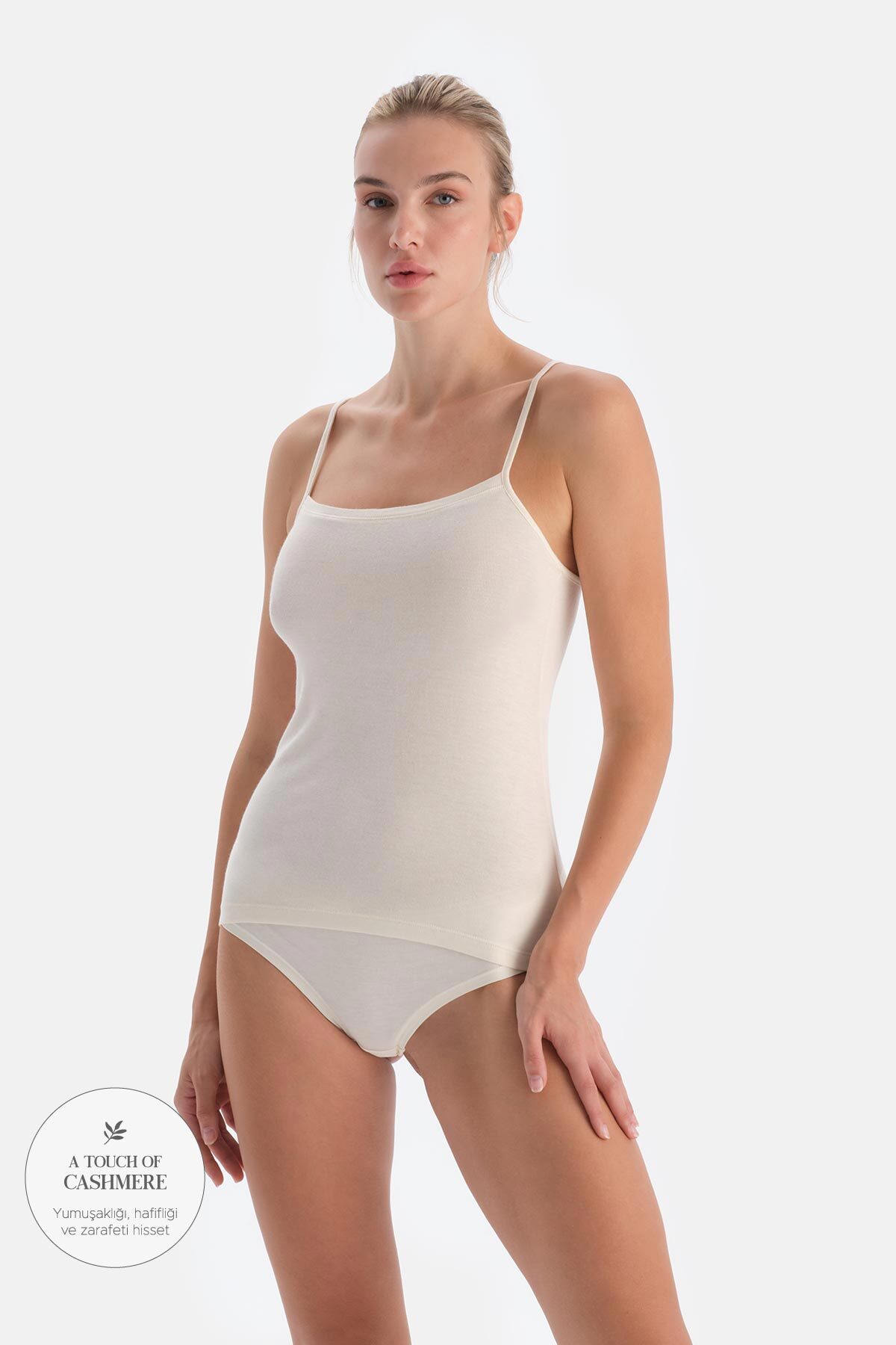 Dagi-Ecru Modal Strap Cashmere Undershirt 1