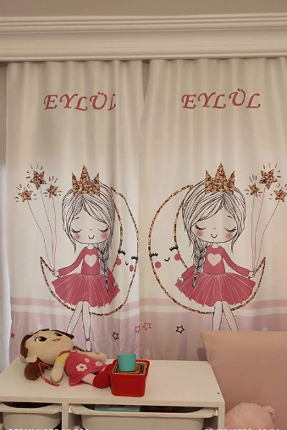 EVSEHOMES Pembe Şeritli Ayda Kız Çocuk Odası Tek Kanat Fon Perde Ef5019 fotoğrafı 4 (önizleme)