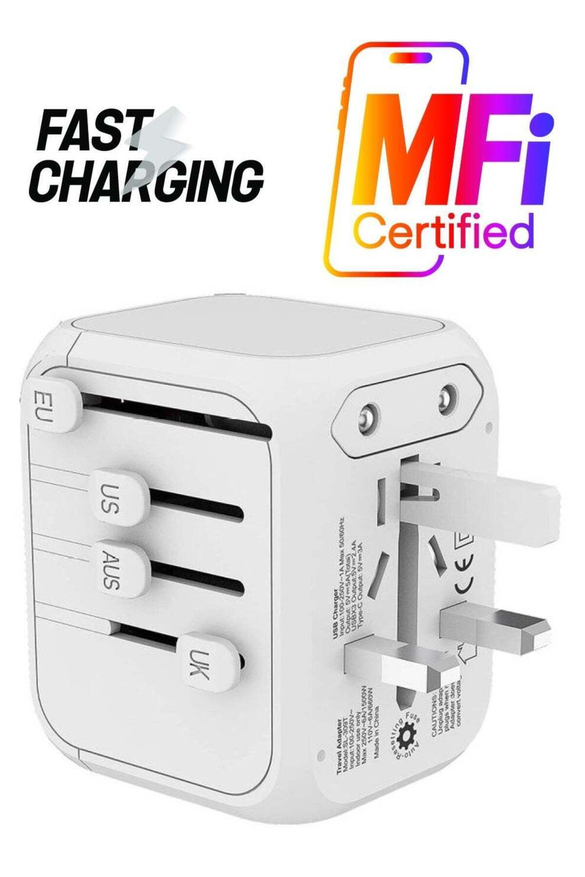 Generic-Universal Travel Charger Conversion Adapter White 3