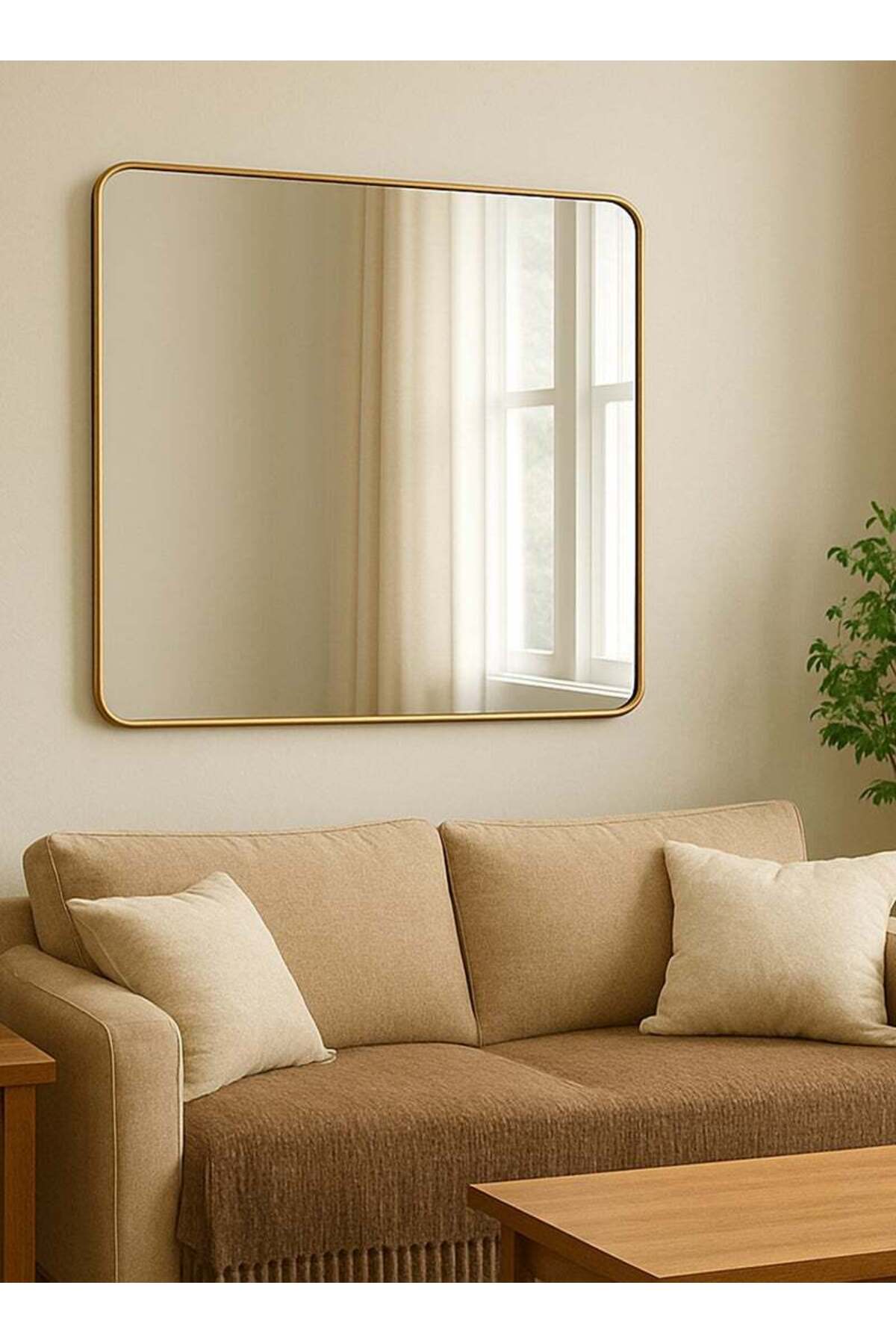 Taimi-Wall Mirror70x70cm-Elegant Design Mirror with 3-Back Light Levels Golden Frame-for Makeup,Enterway 3