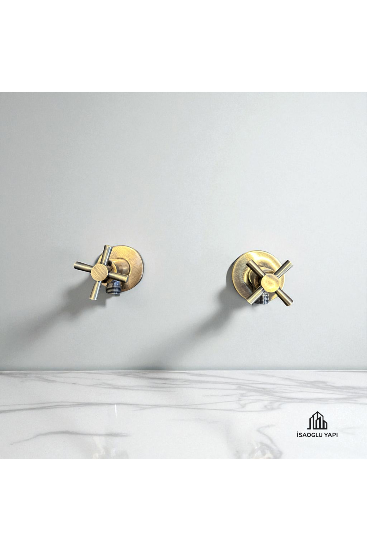 İSAOĞLU YAPI Antik Gold Taharet Musluğu Seti 2 Adet Pirinç Malzeme Eskitme Gold Taharat Muslukları Ara Musluklar