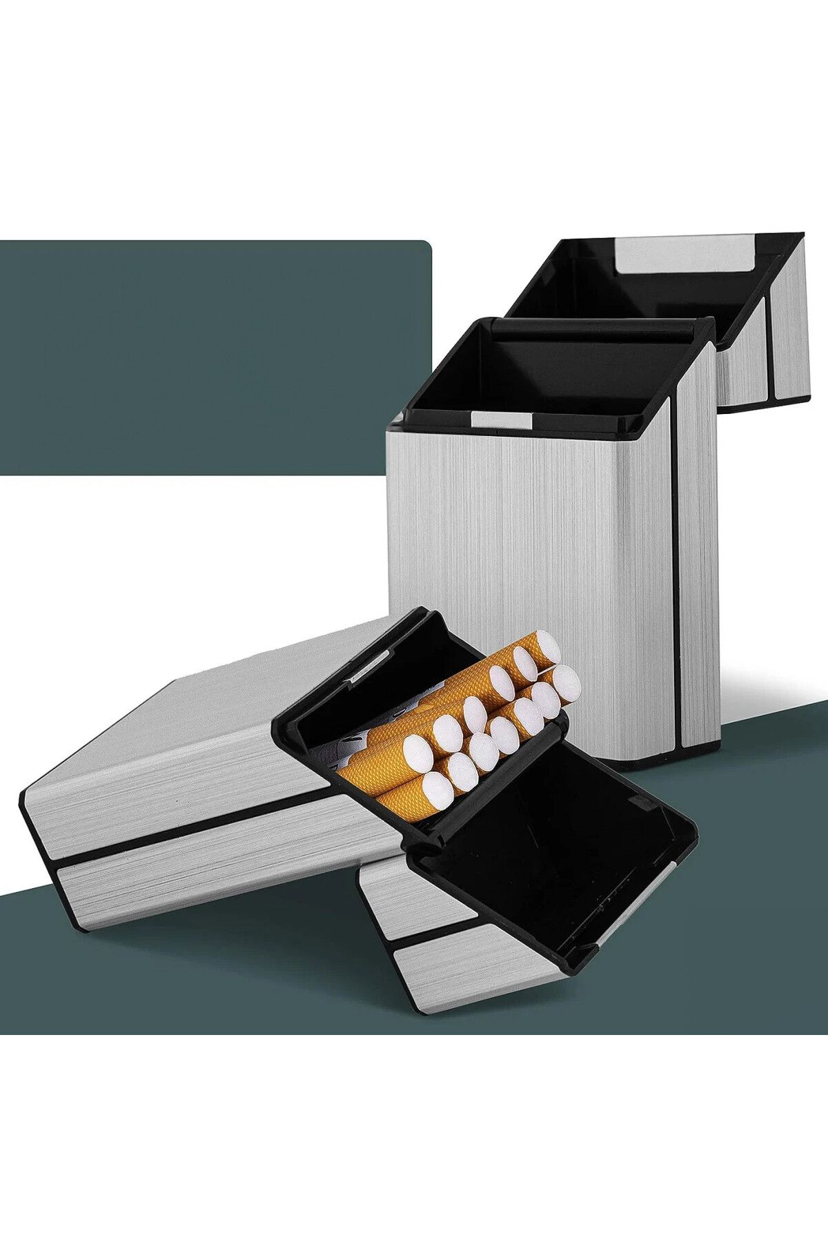 Dooidi-Set of 3 cigarette cases with integrated mirror Dooidi, plastic, silver, 9 x 6 x 3 cm 2