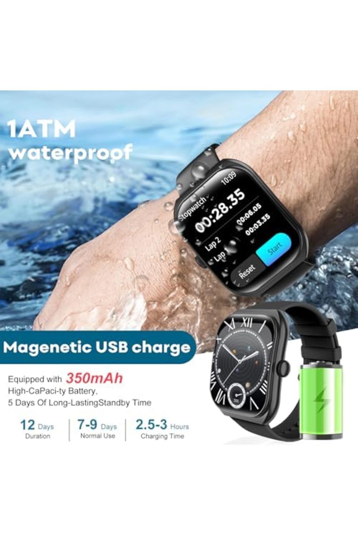PEJE-Smart Watches For Men, 2.01 Curved Display, Bluetooth Calls, 1ATM Waterproof, Monitors Spo2/Hea 6
