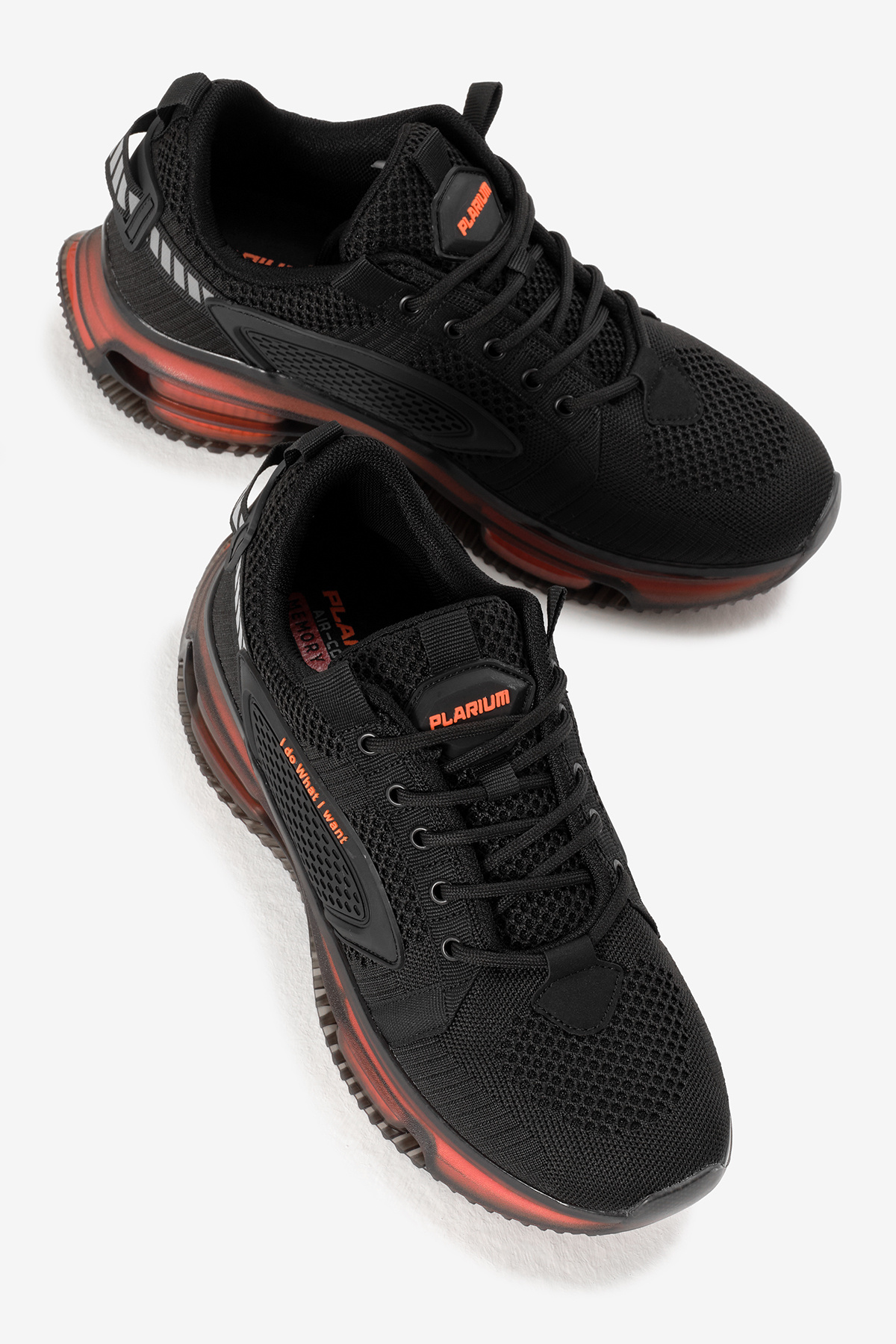 Tonny Black  Erkek Siyah Oranj Hava Yastıklı Kalın Taban Triko Spor Ayakkabı - Görsel 3