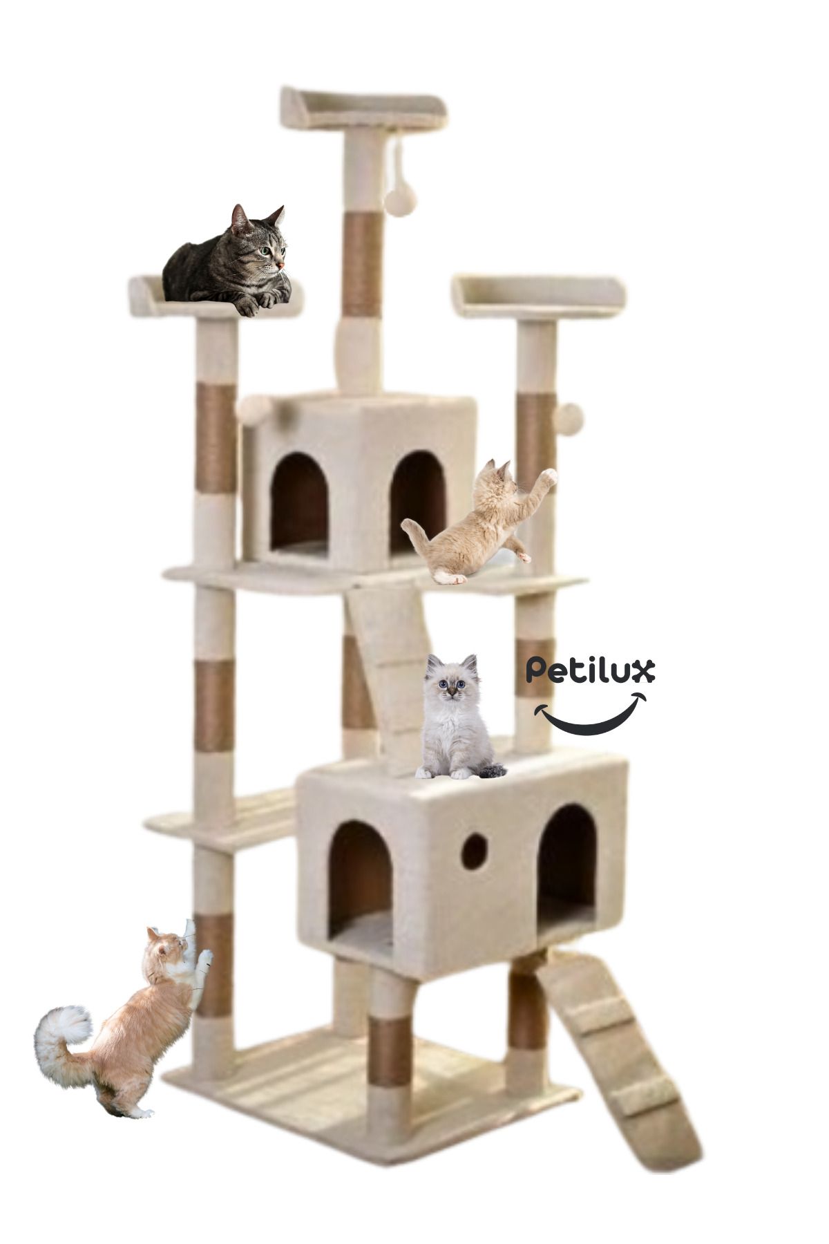 Petilux-New Multi-Storey Cat House with Residence Design Jute Drawstring Scratching Tower and Resting Area 1
