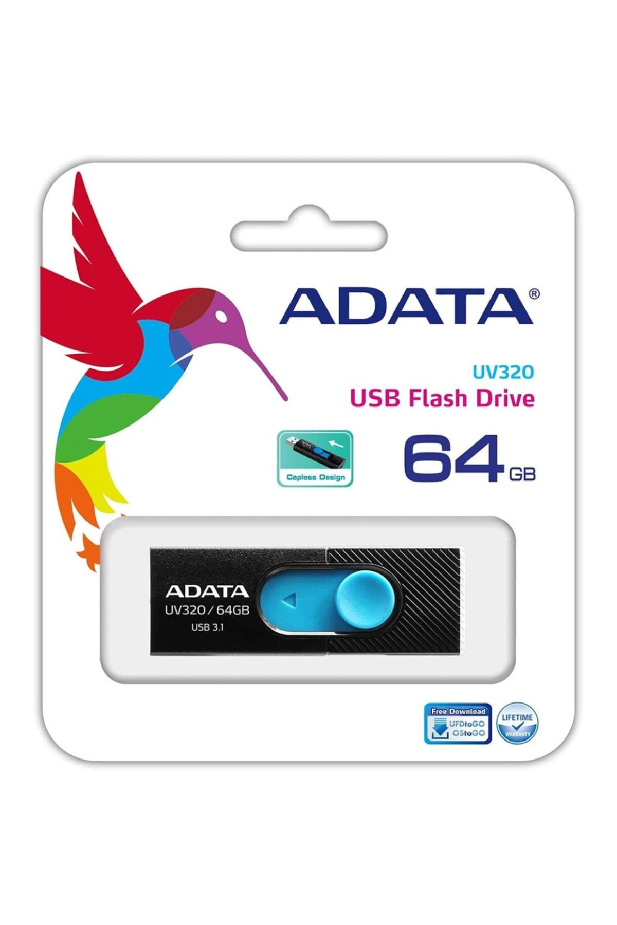 Adata-Stick USB UV320, 64GB, USB 3.1, Design glisant, Negru/Albastru 7