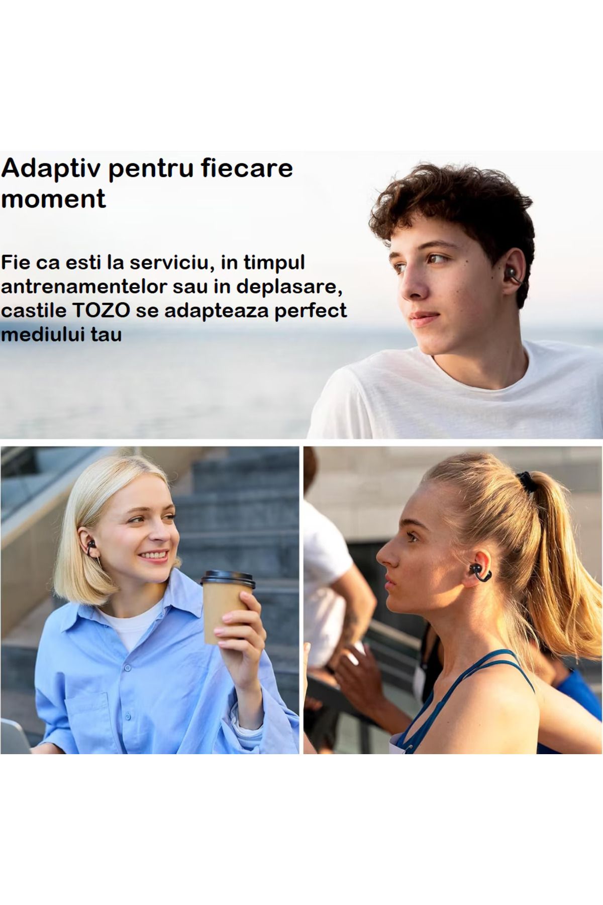 Smart Vibe-TOZO® OpenRhyme - Casti Open Ear Clip, Bluetooth 5.4, Hybrid Adaptive Noise Cancelling, 40 h, Black 3