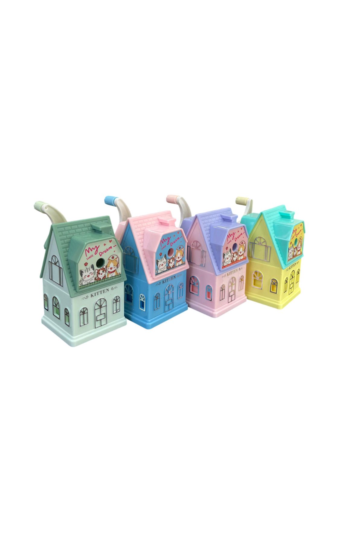 Brons-Cute House Patterned Table Top Pencil Sharpener with Arms 3