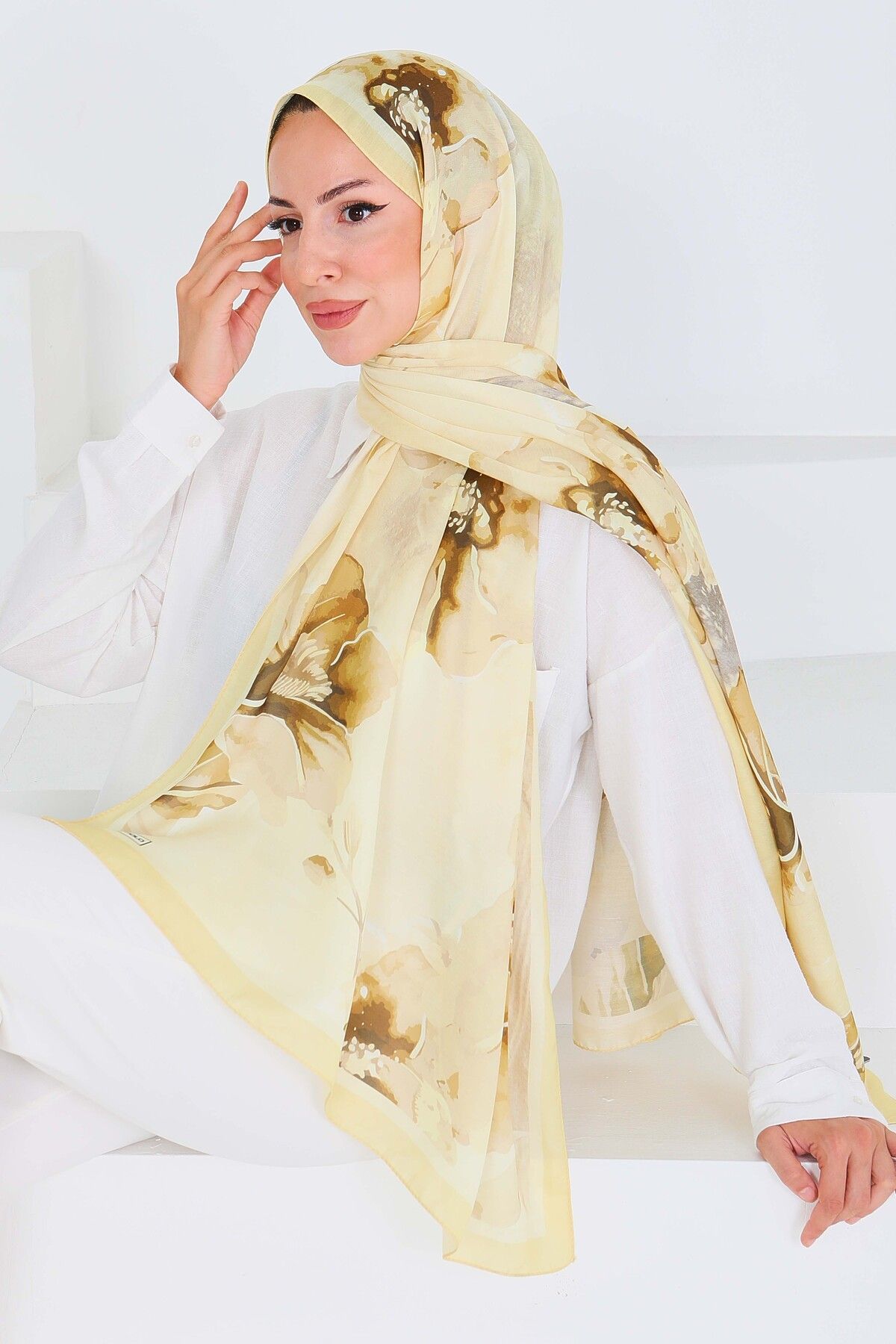TOFİSA-Patterned Bamboo Square Shawl Sari - 27526 3