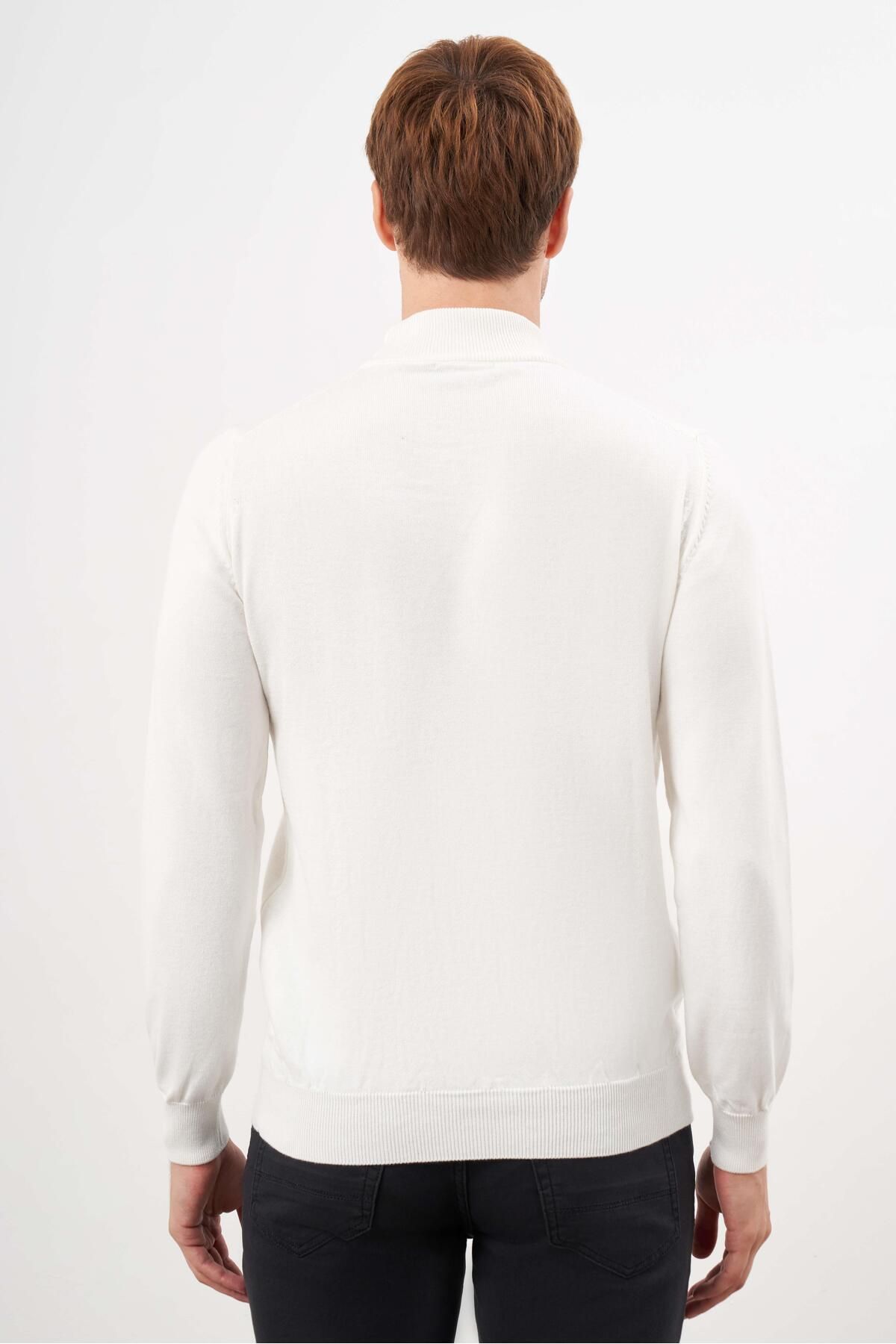 Morven-Men's Ecru Basic Half Turtleneck Dynamic Fit Comfortable Cut Knitwear 5