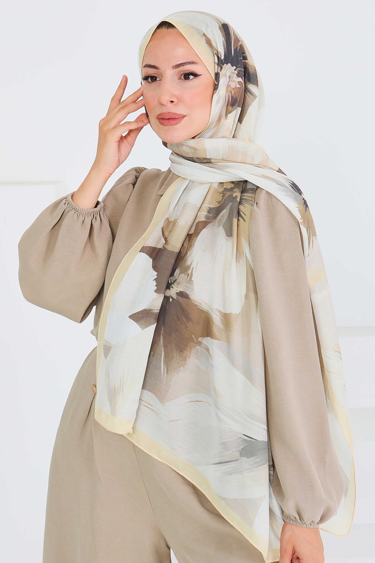 TOFİSA-Patterned Bamboo Square Shawl Sari - 27524 3