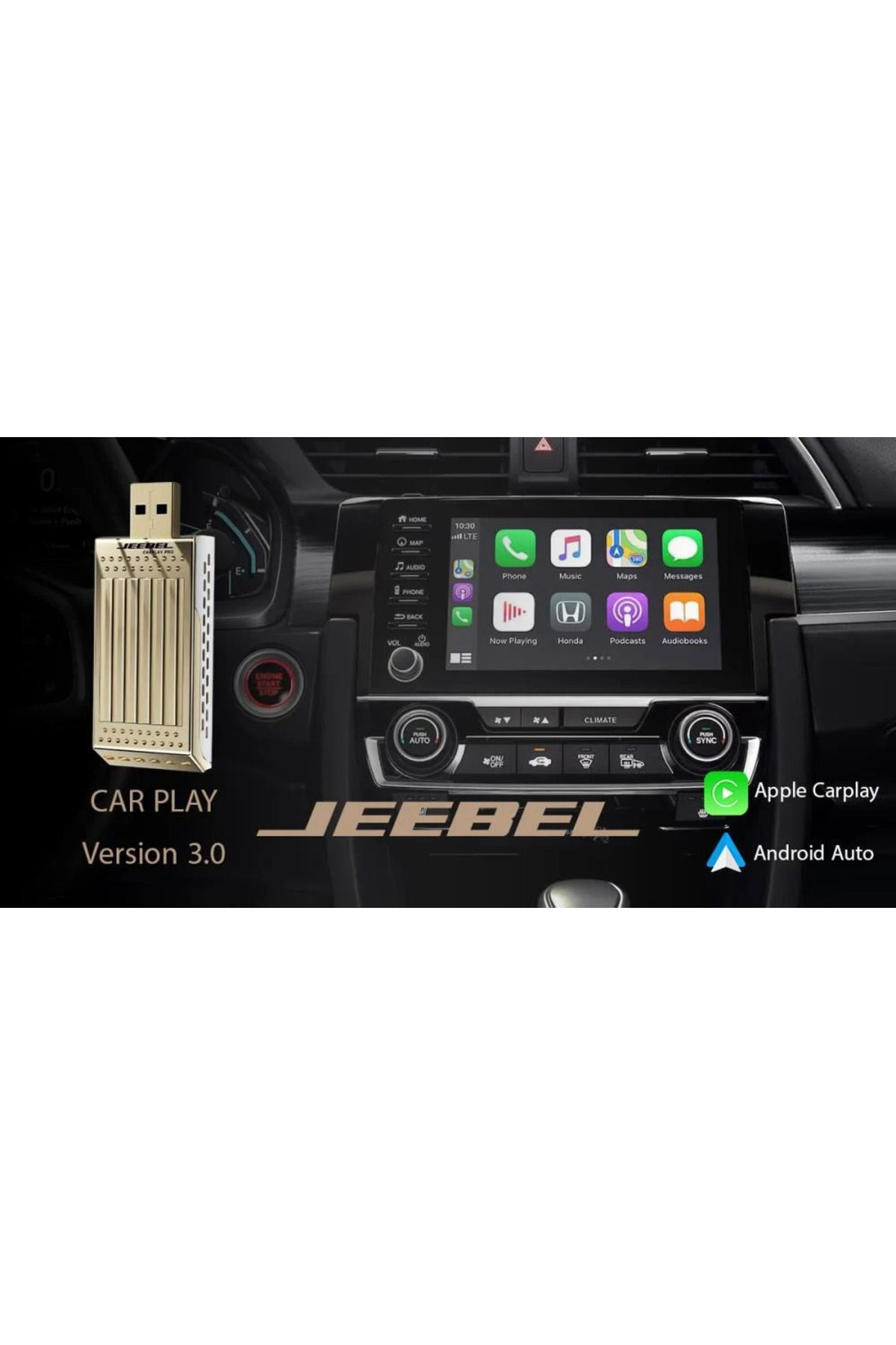 Jeebel-CarPlay Pro Adapter Gold - 64GB Memory, 4GB RAM - Supports Apple CarPlay and Android Auto - Bluetooth 4