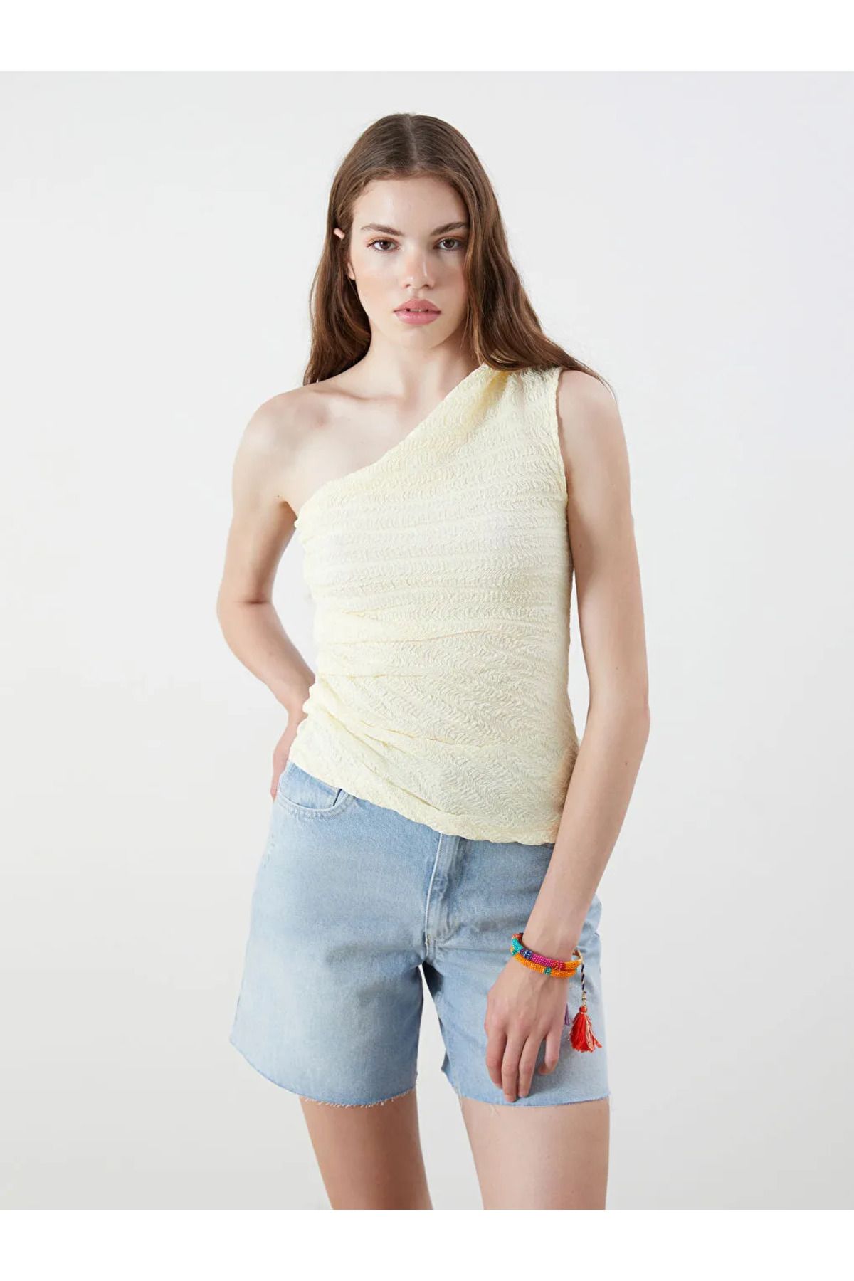 LC Waikiki-Xside Sari Single Shoulder Textured Gathered Blouse 1