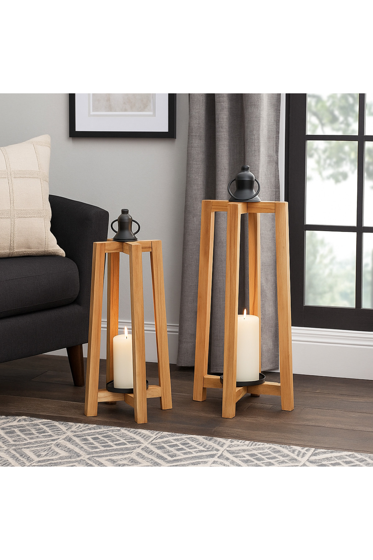 طقم شمعدان ناتشورال خشبي - معدن أسود