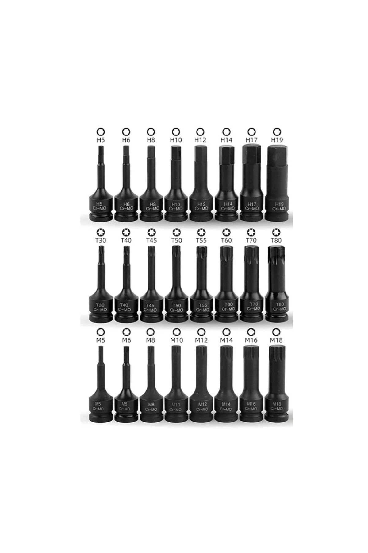 Metal Needs-Set of 8 impact sockets, torx tip T30 - T80, 1/2 drive, Cr-Mo 4