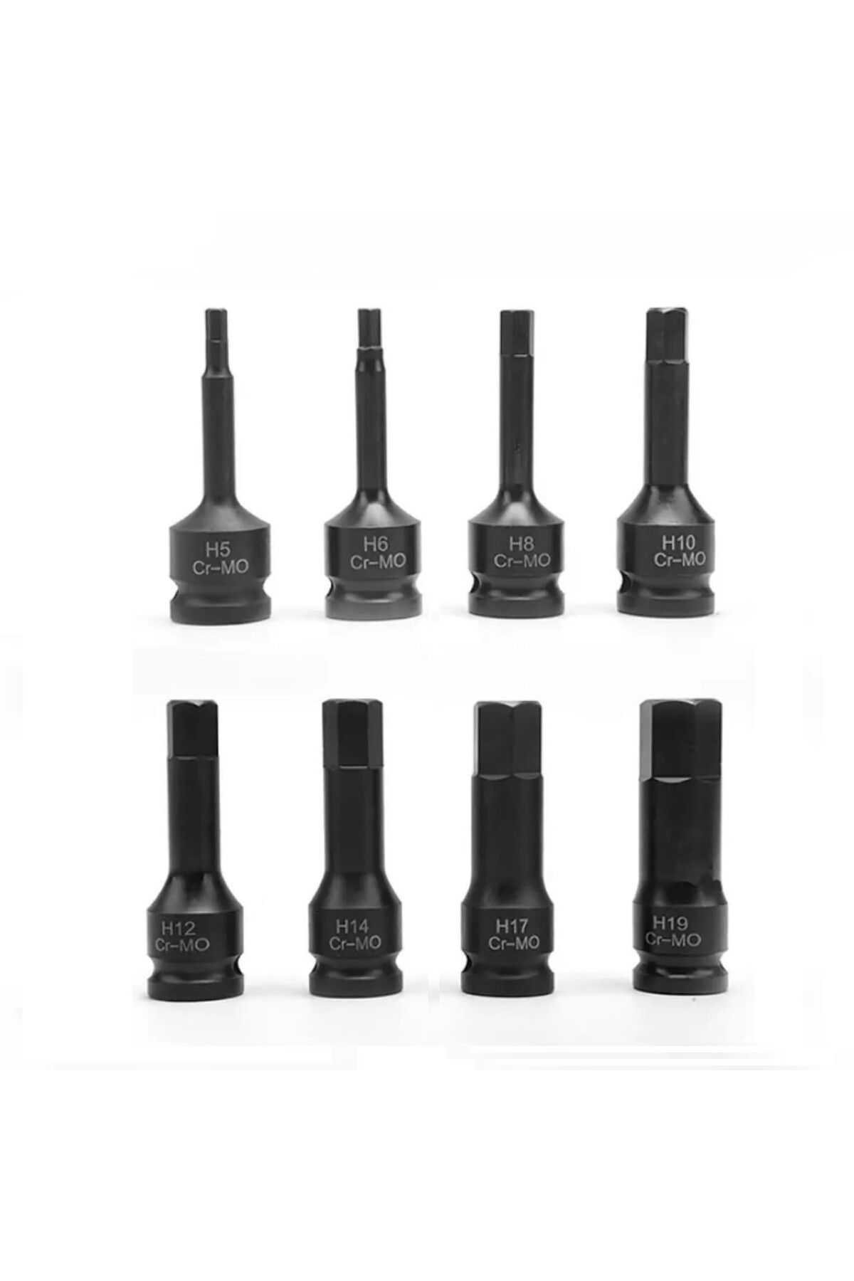 Metal Needs-Set of 8 impact sockets, Hex tip H5 - H19, 1/2 drive, Cr-Mo 2