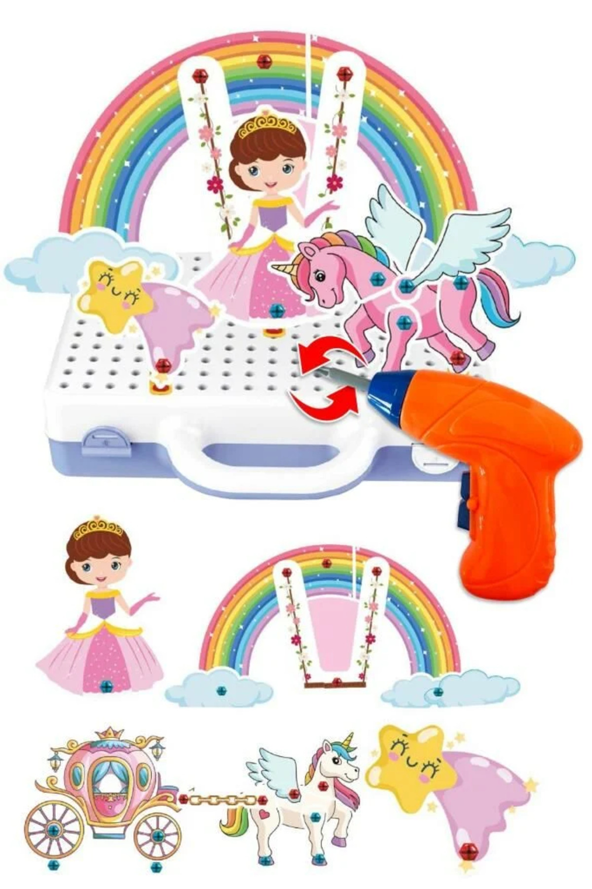 Tıfıl Toys Oyuncak 3D Matkap Seti Söktak Prenses Serisi Unicorn