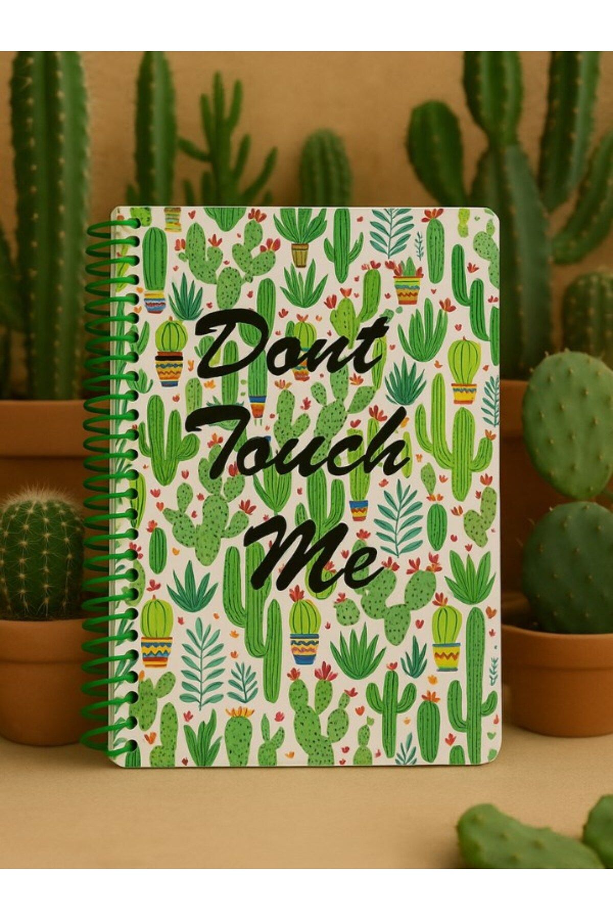 BiTon Toptan-Cactus Patterned Spiral Check Notebook – 80 Sheets / 160 Pages – 18X24 cm 1