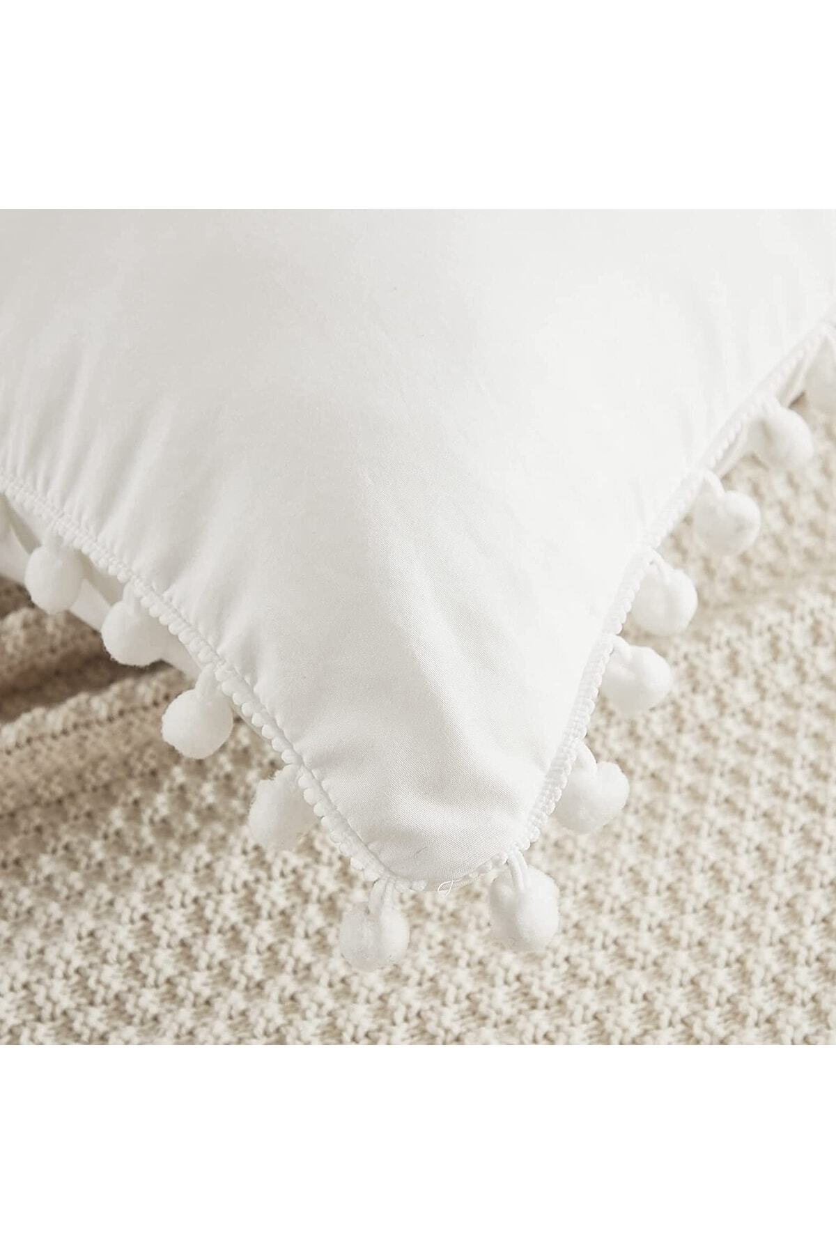 DEKORANLA Doğal Pamuklu Uzun Hamile Yastığı Kılıfı 50x135 cm Ponpon Kenarlı, Nefes Alabilir, Dekoratif fotoğrafı 5 (önizleme)