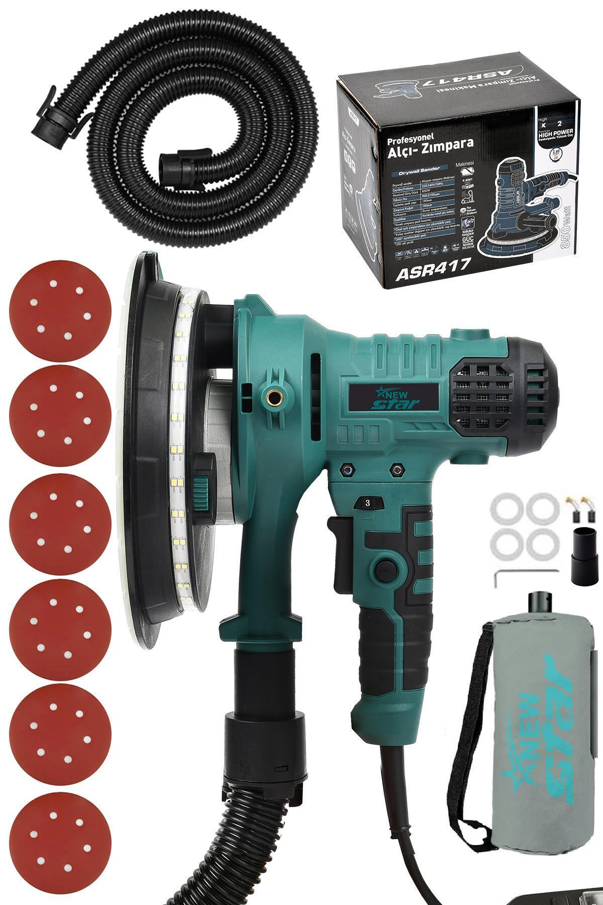 Newstar New Star 360'Ledli Pro Alçıpan Zımpara Makinası Toz Emmeli Mavi