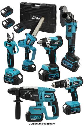 Newstar New Star 6'LI SET hilti+taşlama+somun s+vidalama+bağ makası+budama mavi