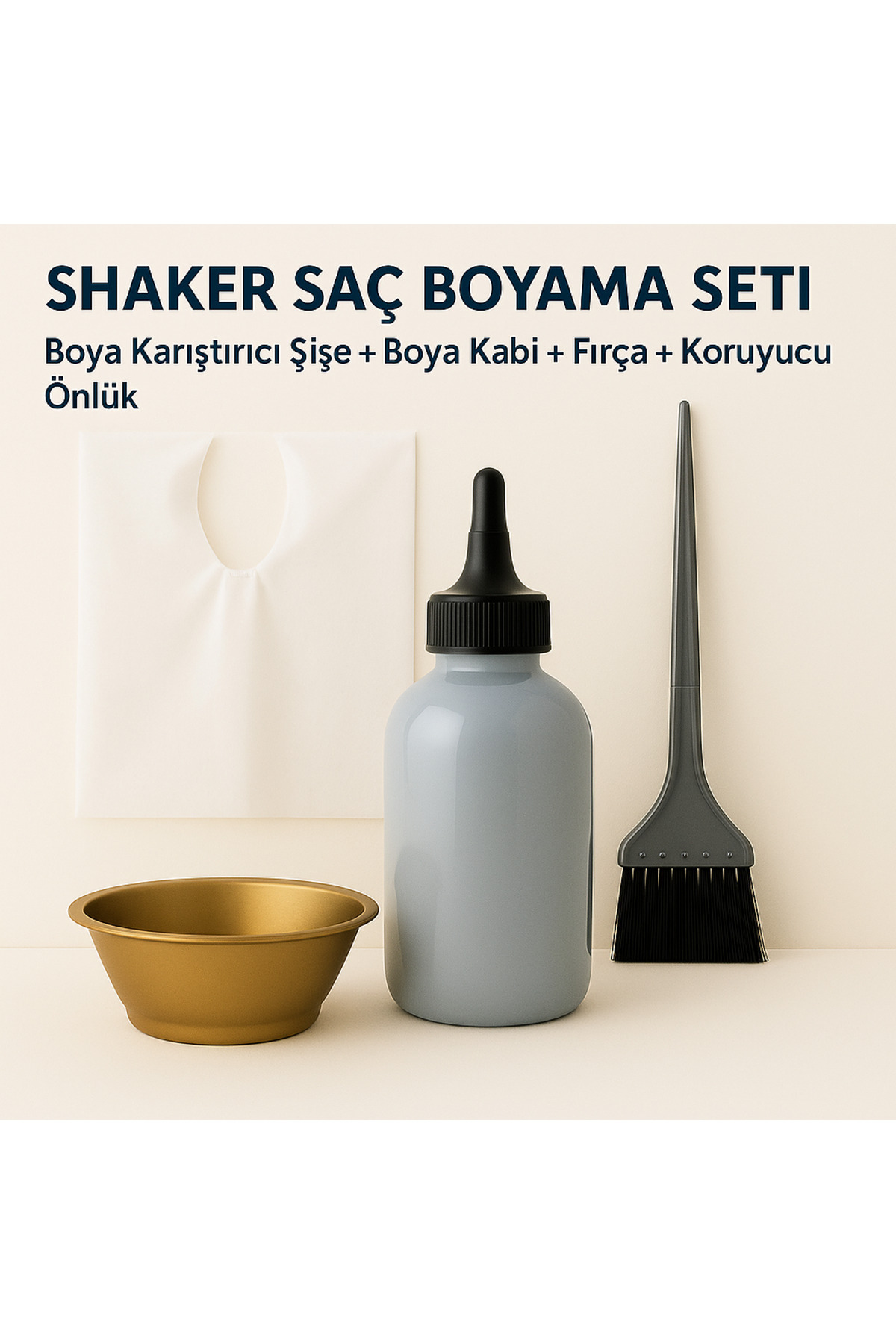 GROVİNG HAİR Shaker Saç Boyama Seti Boya Karıştırıcı Şişe+Kase +Fırça+Koruyucu Önlük | Evde Saç Boyama Aparatları