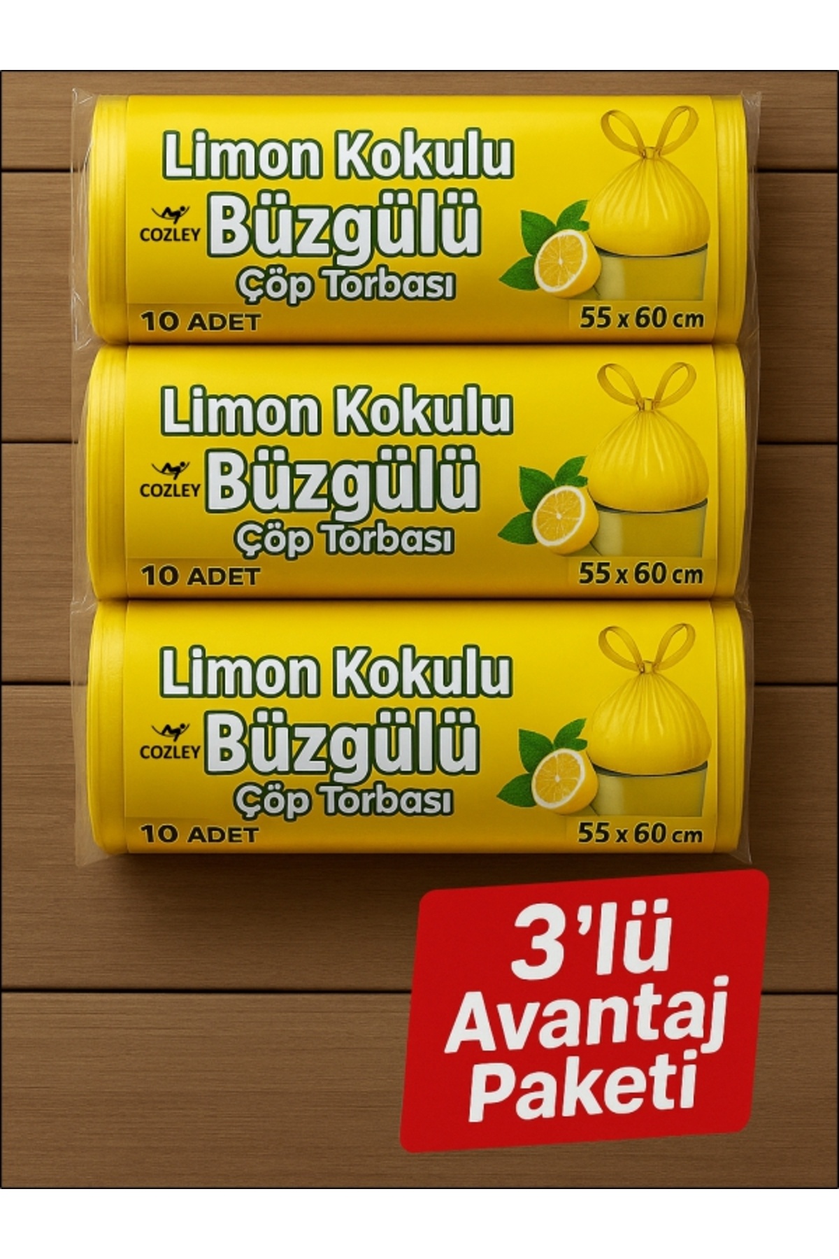 COZLEY 30 Adet Limon Kokulu Büzgülü Orta Boy Avantaj Paket Çöp Poşetleri Çöp Torbaları 55X60 CM