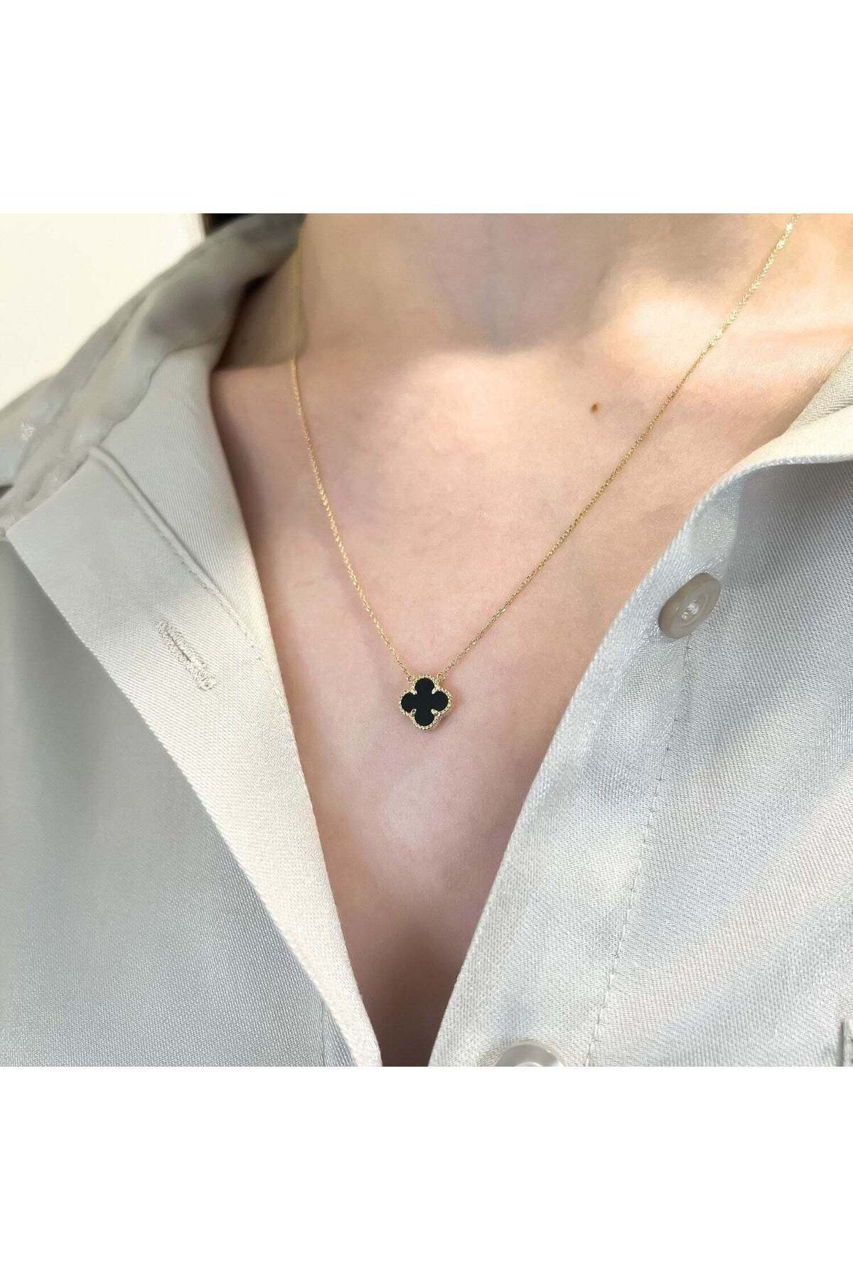 Bijuteria SORELLY-Lant Aur 14k Floare Onix 8mm Alb 8